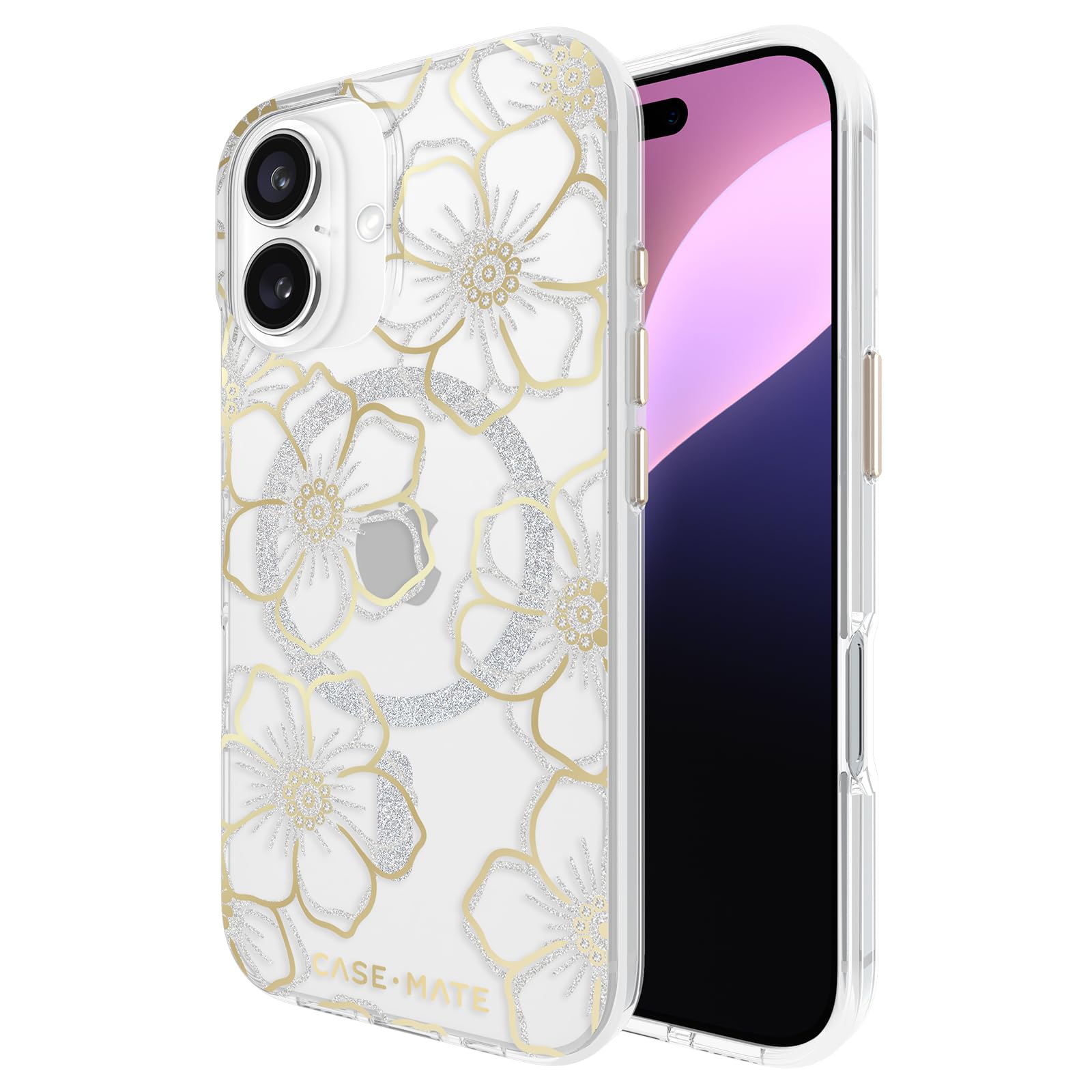 Case-Mate iPhone 16 Case [Compatible with MagSafe] - Sparkly Floral Phone Case with 12ft Drop Protection - Premium Magnetic Cove