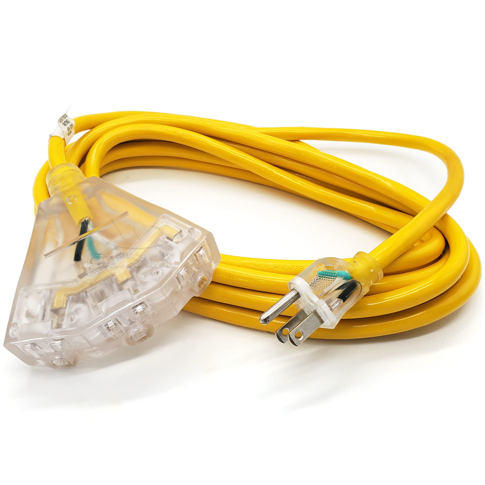 15 Ft Heavy Duty Extension Cord - 14 Gauge Outdoor Extension Cord - Lighted Mulitiple Outlets By Watts Wire - 15 14-Gauge Grou