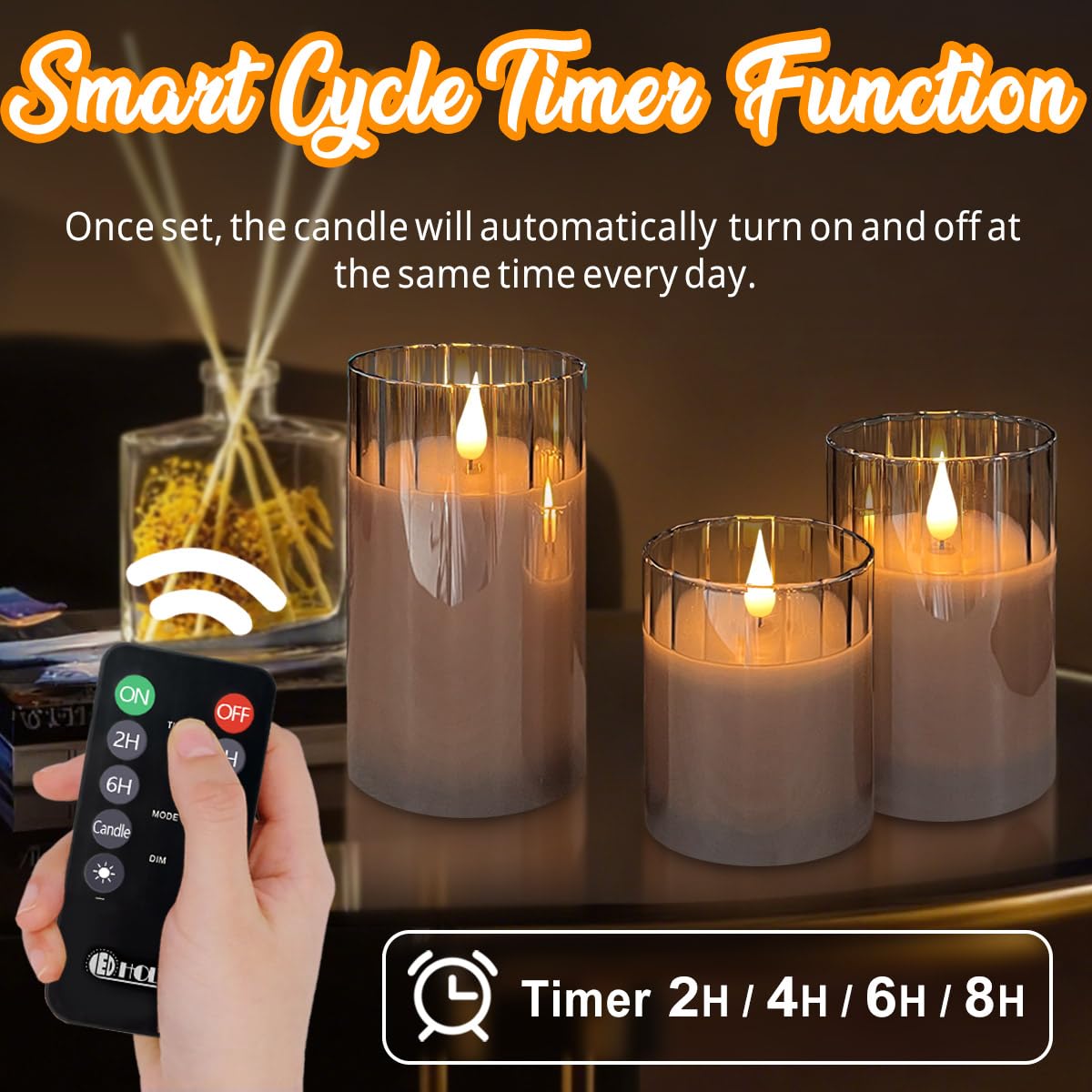 Ledholyt Rechargeable Flameless Candle, Flashing Led Pillar Real Wax Candle With Remote Control And Timer, Grey Stripes Glass El