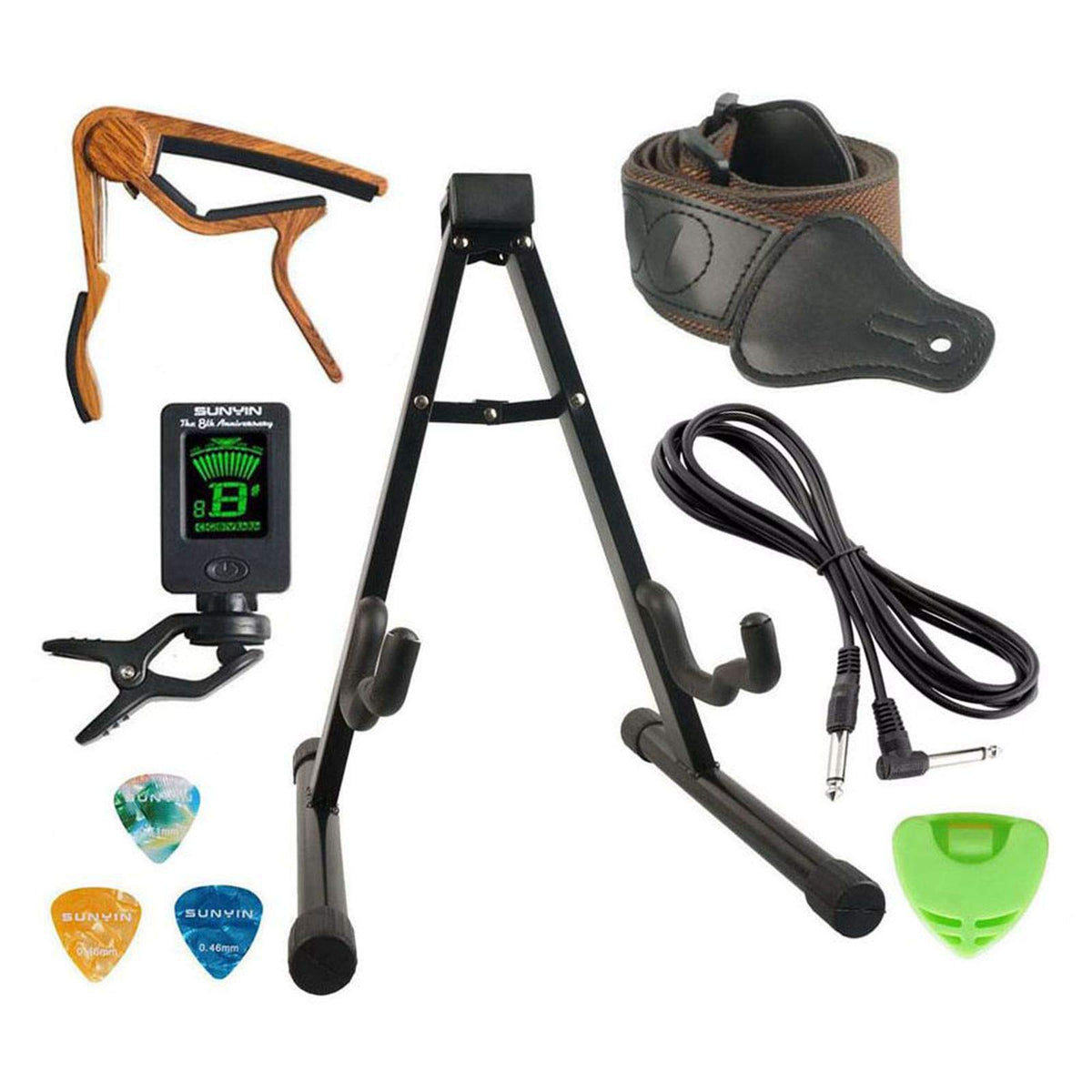 Sunyin Guitar Stand Accesssories Kit Begineer Guitar Accessories Set A Frame Electric Acoustic Guitar Stand 10 Feet Guitar Cord