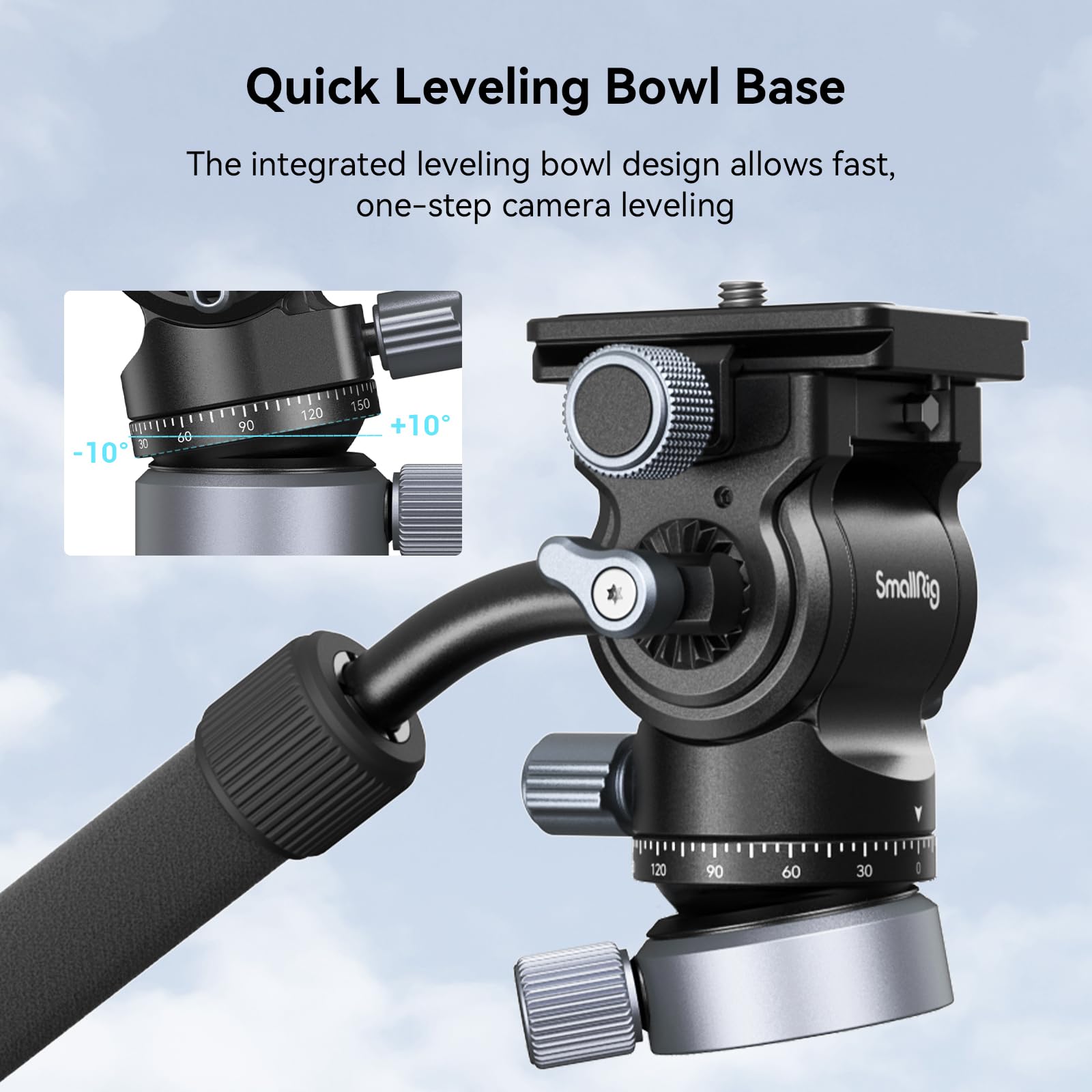 Smallrig 63 Video Travel Tripod, Carbon Fiber Tripod With Quick Release Fluid Head, Leveling Bowl Base And Center Column, 1.3Kg