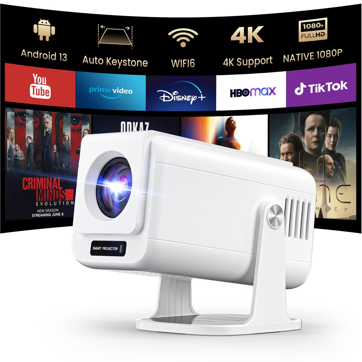 [Built-in Apps ] Mini Projector with WiFi and Bluetooth, Native 1080P ...