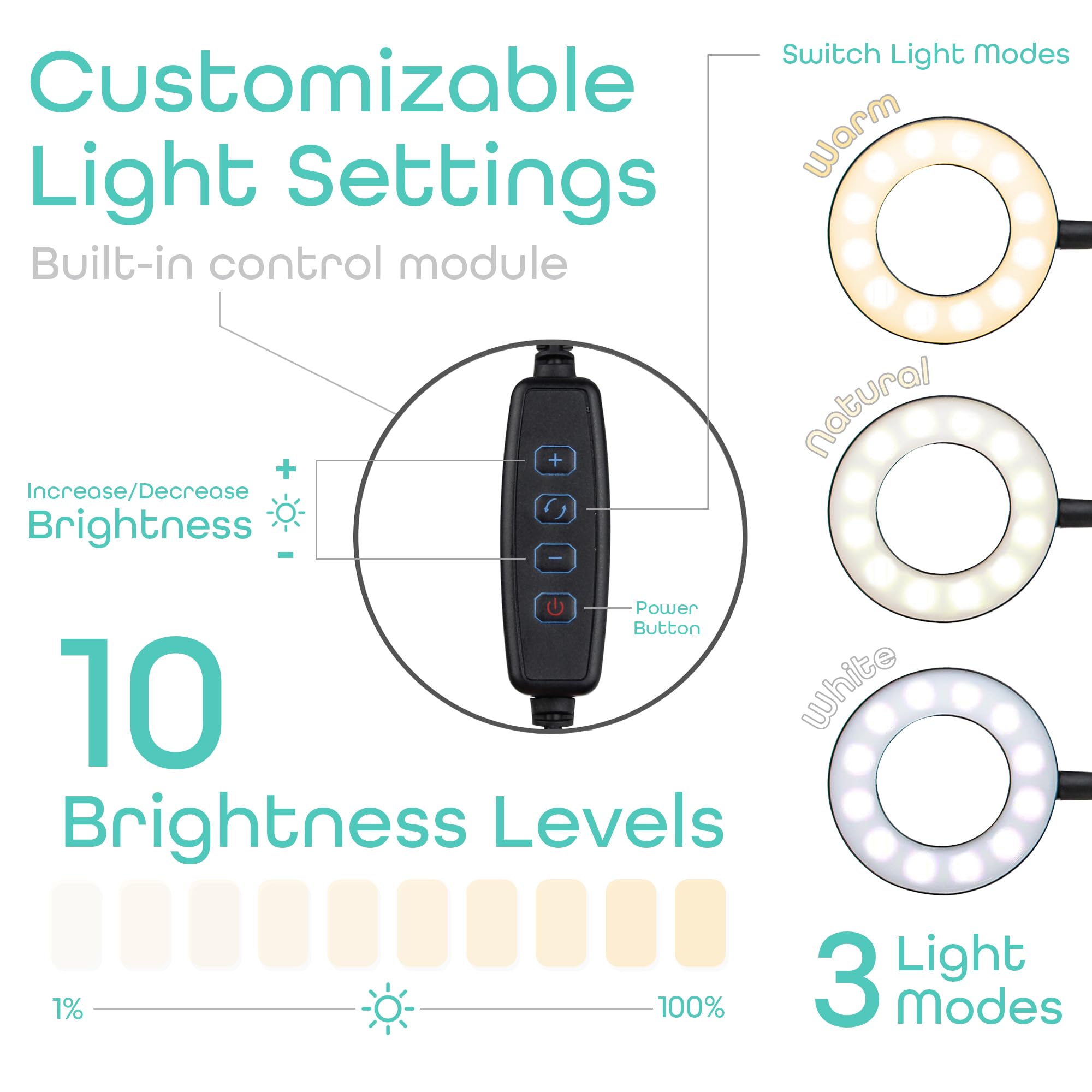 Aduro U Stream Selfie Ring Light with 24� Gooseneck Stand & Cell Phone Holder, Social Media Influencer Live Streaming Phone Mount and Light Kit (Black)