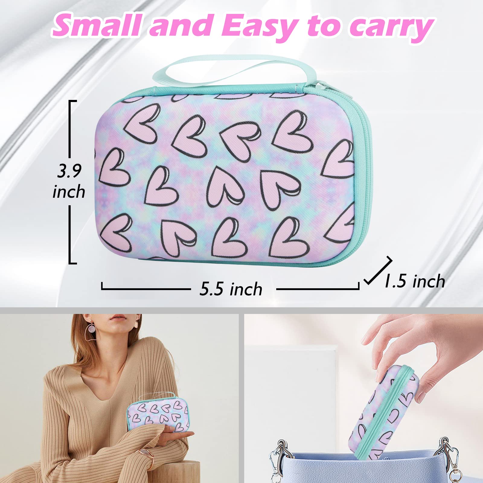 Phone Charger Storage Case Set With Purple 3D Love Heart Carrying Cover Bag Kawaii Cute Diy Cable Protector Charger Accessories