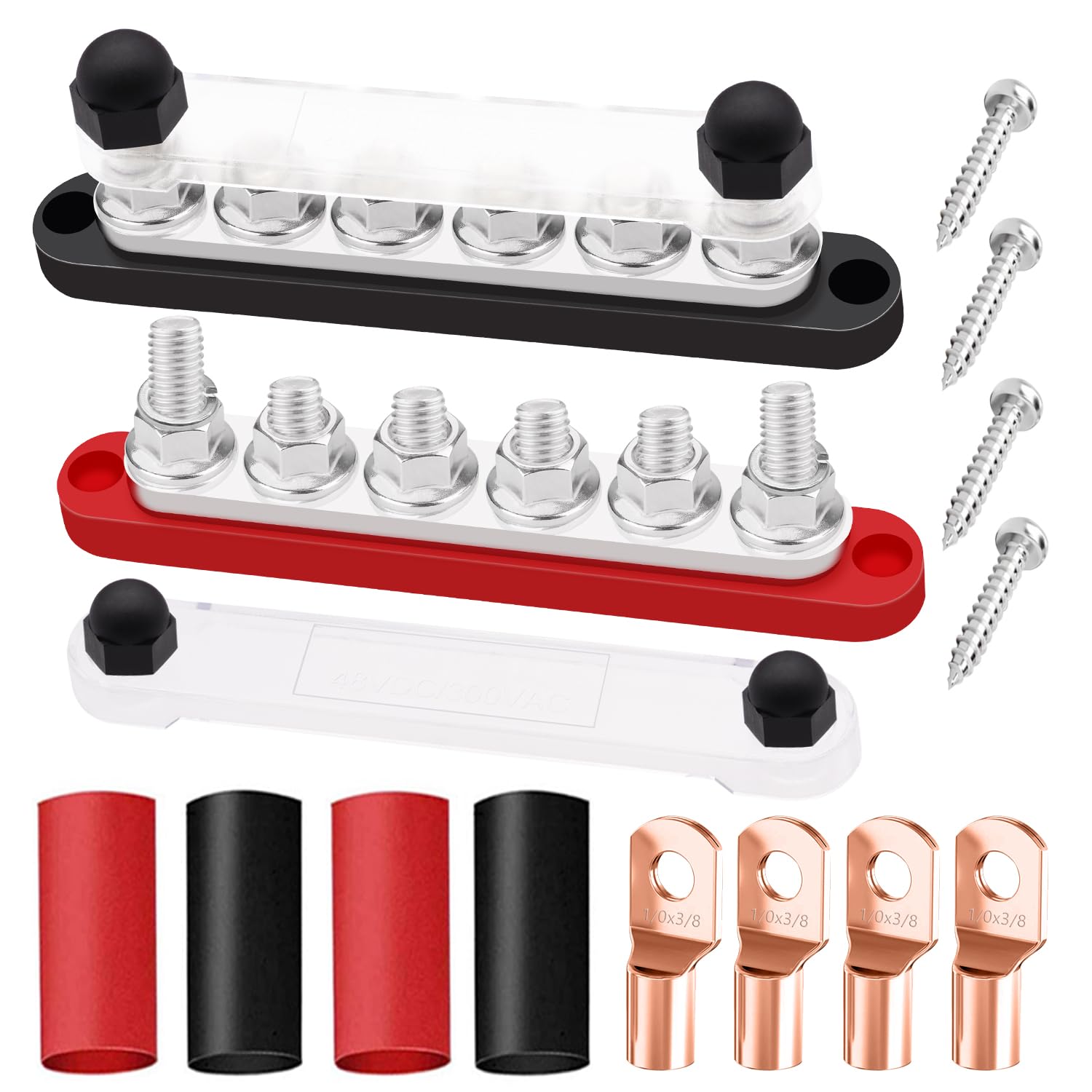 Maierke 350A Bus Bar 12V Marine 6 X 3/8'' (M10) Terminal Studs 12V 48V Power Distribution Block With Cover,With 4Pcs Battery Lug