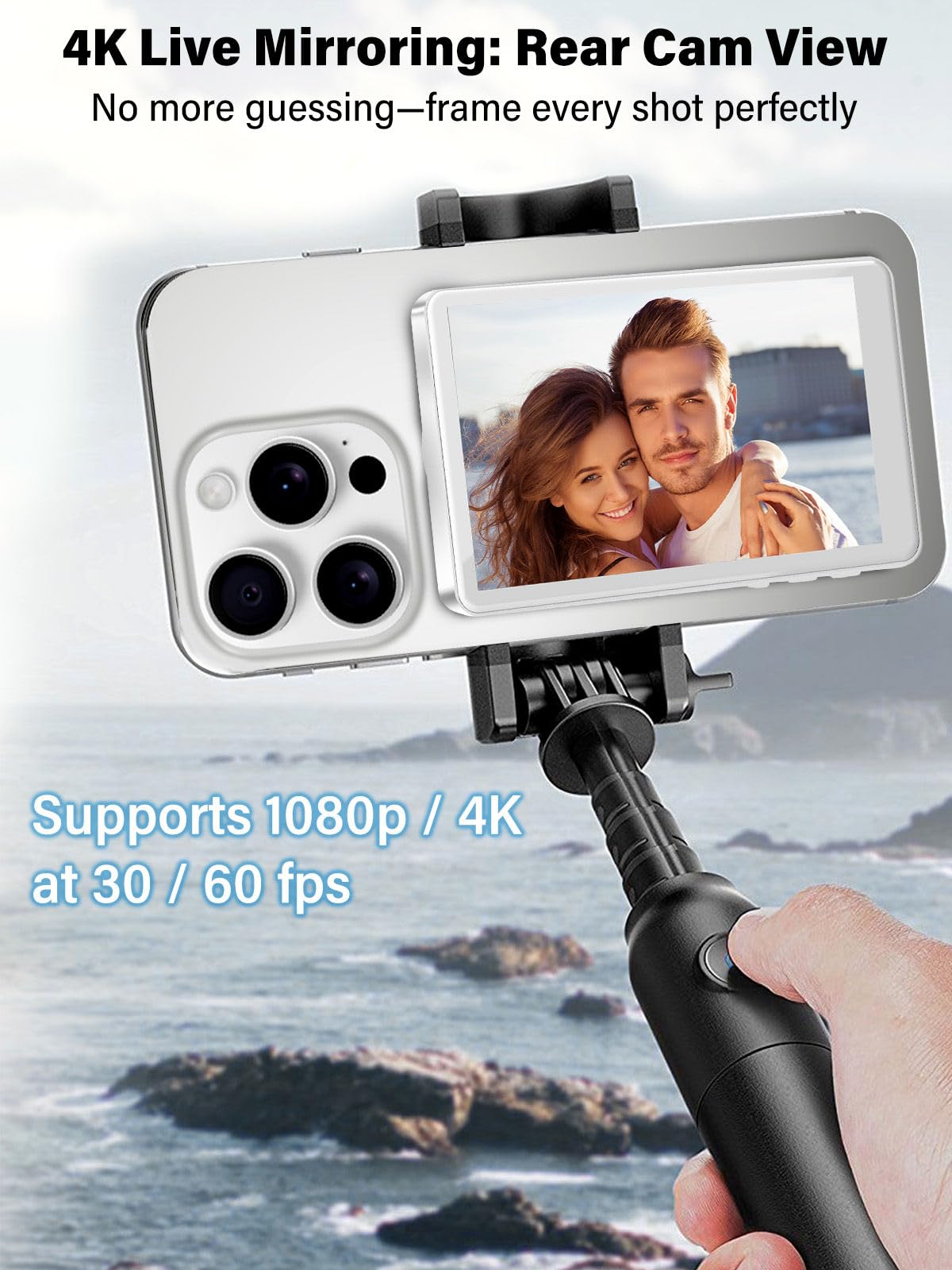 Oplope Selfie Monitor Screen For Iphone 12-16 | Magnetic Back Camera Vlog Monitor With 4K/60Fps | Wireless Zero-Delay & 33Ft Rem