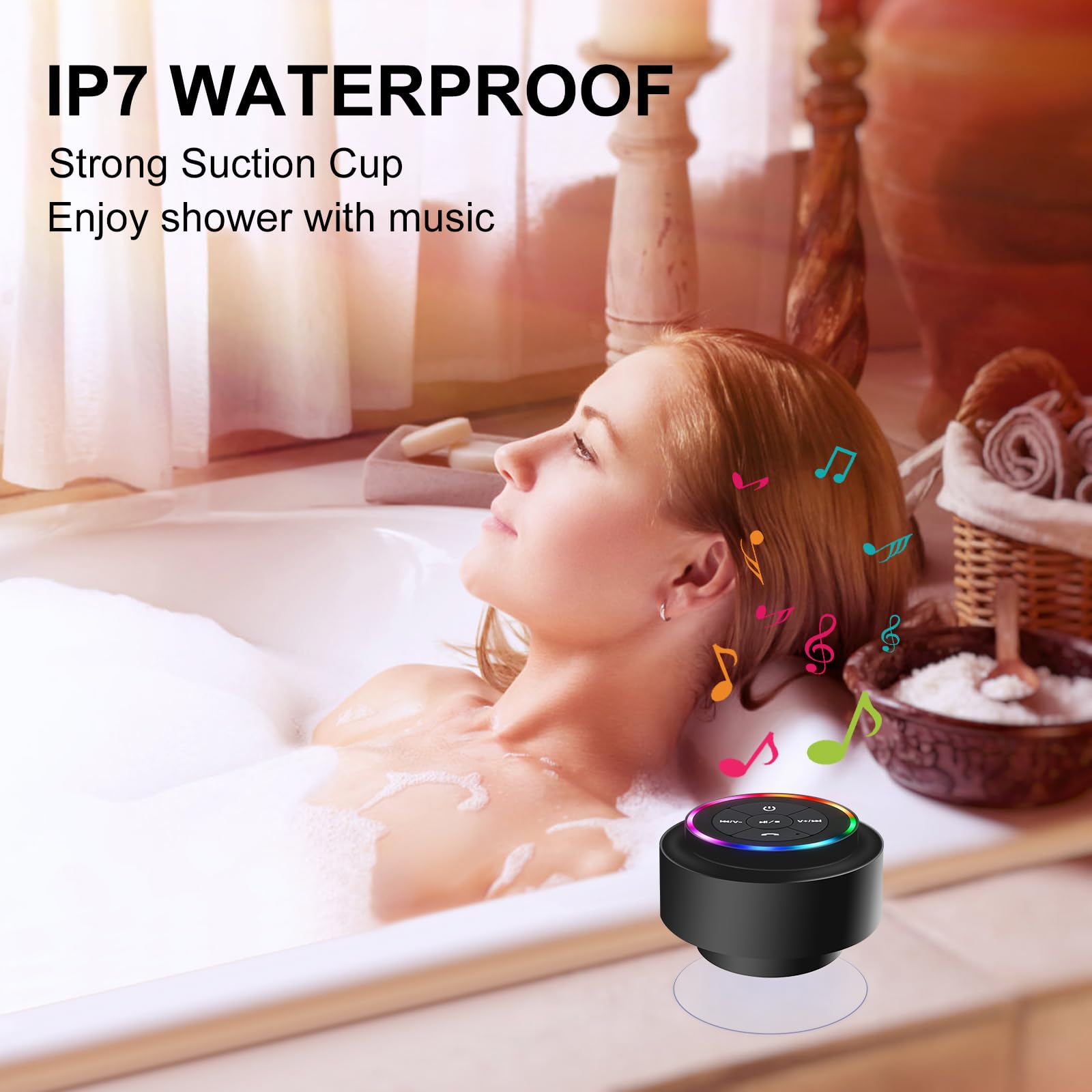 Tdlirh Bluetooth Waterproof Shower Speaker, Portable Wireless Speaker With Suction Cup Small Speaker With Colorful Lights, Teen