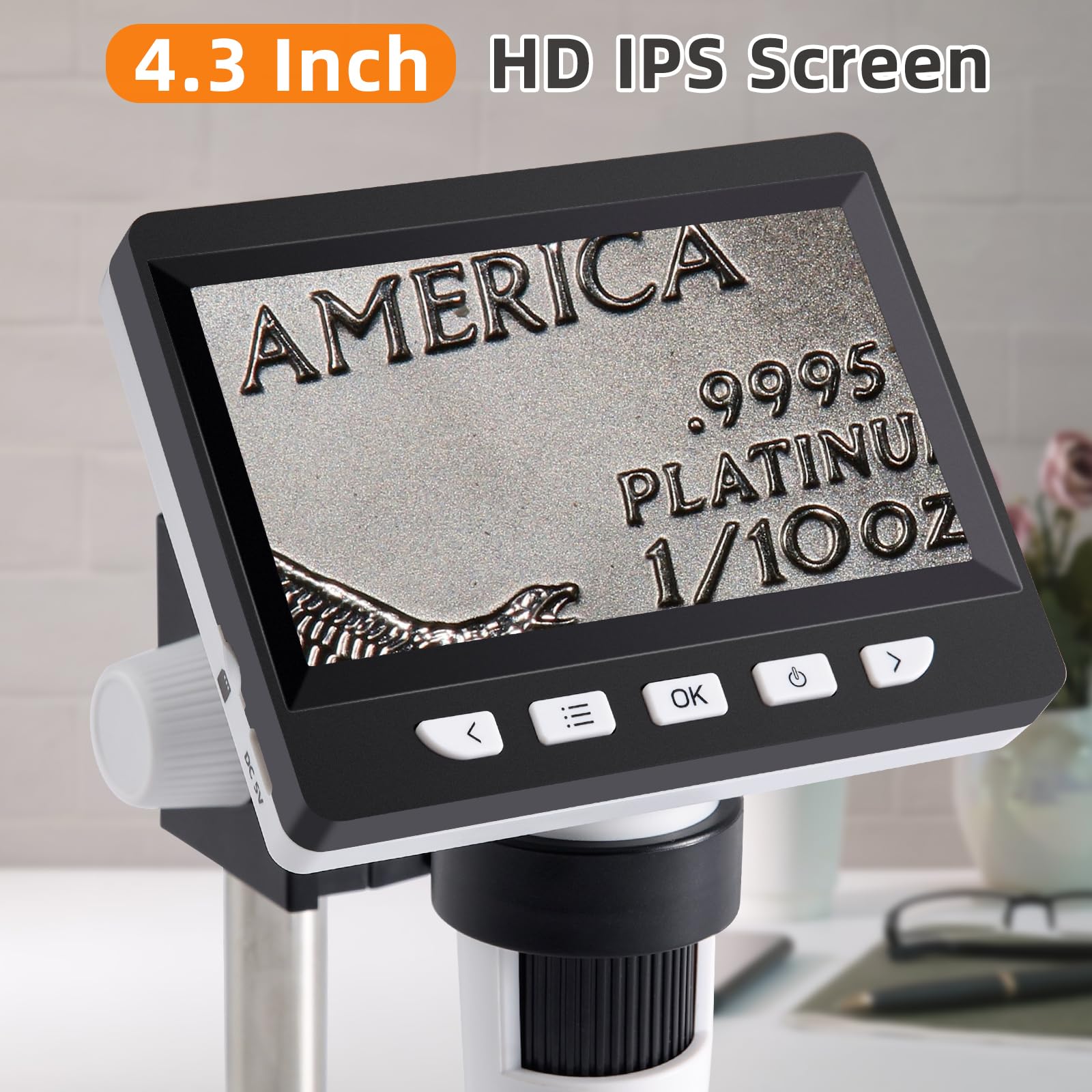 Koolertron 4.3 Inch Ips Digital Microscope,1080P 50 1000X Magnification Handheld Digital Microscope With 32G Tf Card,8 Led Light