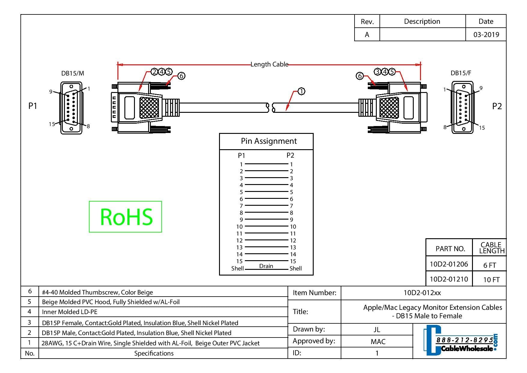 Cablewholesale Db15 Monitor Extension Cable, 28 Awg Single Shielded Cord, Db15 Male To Db15 Female Db15 Extension Cable, M/F Vga