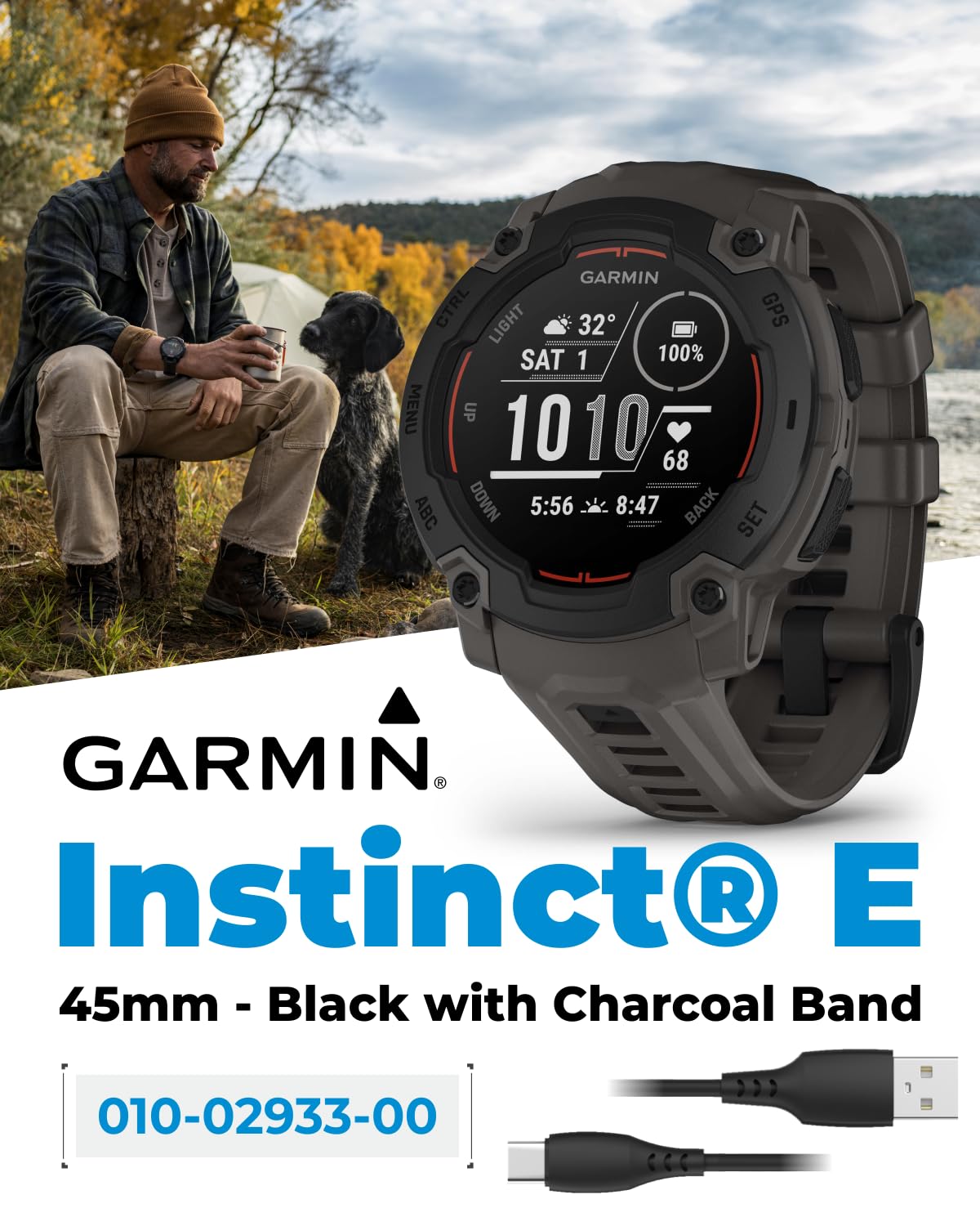 Wearable4U Garmin Instinct E 45Mm, Rugged Outdoor Gps Smartwatch, 24/7 Health Monitoring, Wrist Based Heart Rate, Up To 16 Days