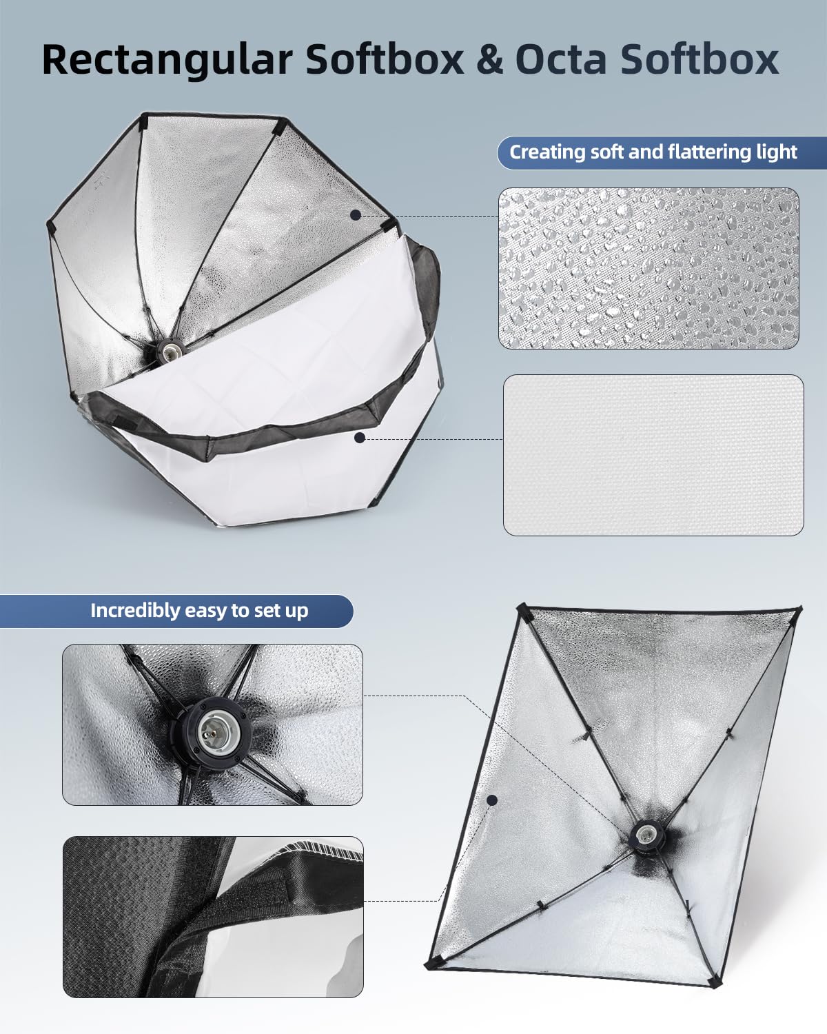 Skytex Softbox Lighting Kit(3Pack), 20X28In Soft Box|28In Octa Softbox|135W 5500K E27 Bulb Continuous Photography Lighting For P