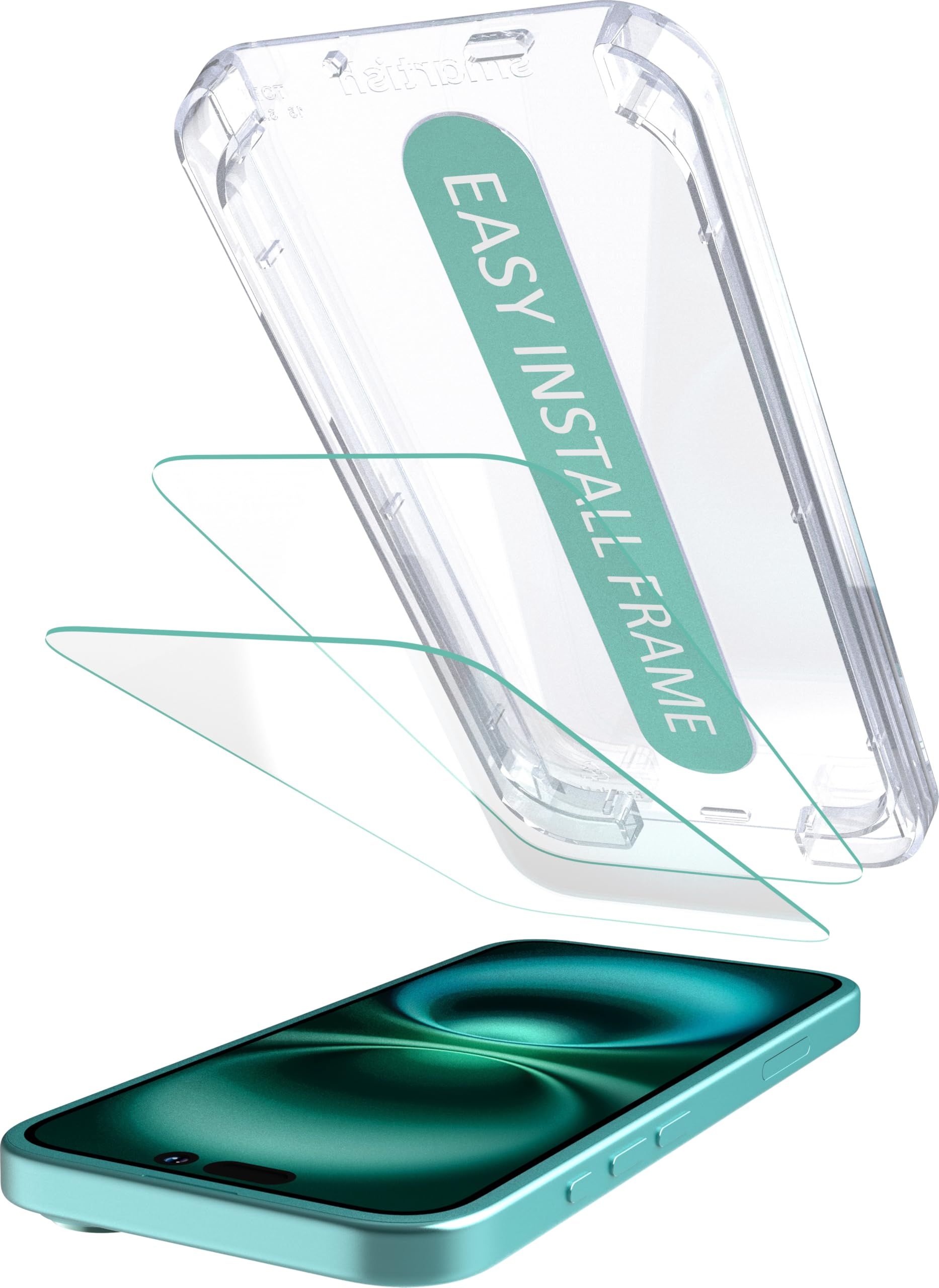 Smartish iPhone 16 Plus Screen Protector - 2-Pack Tempered Glass Screen Protectors - Tuff Sheet - 9H Easy Install Frame [Scratch