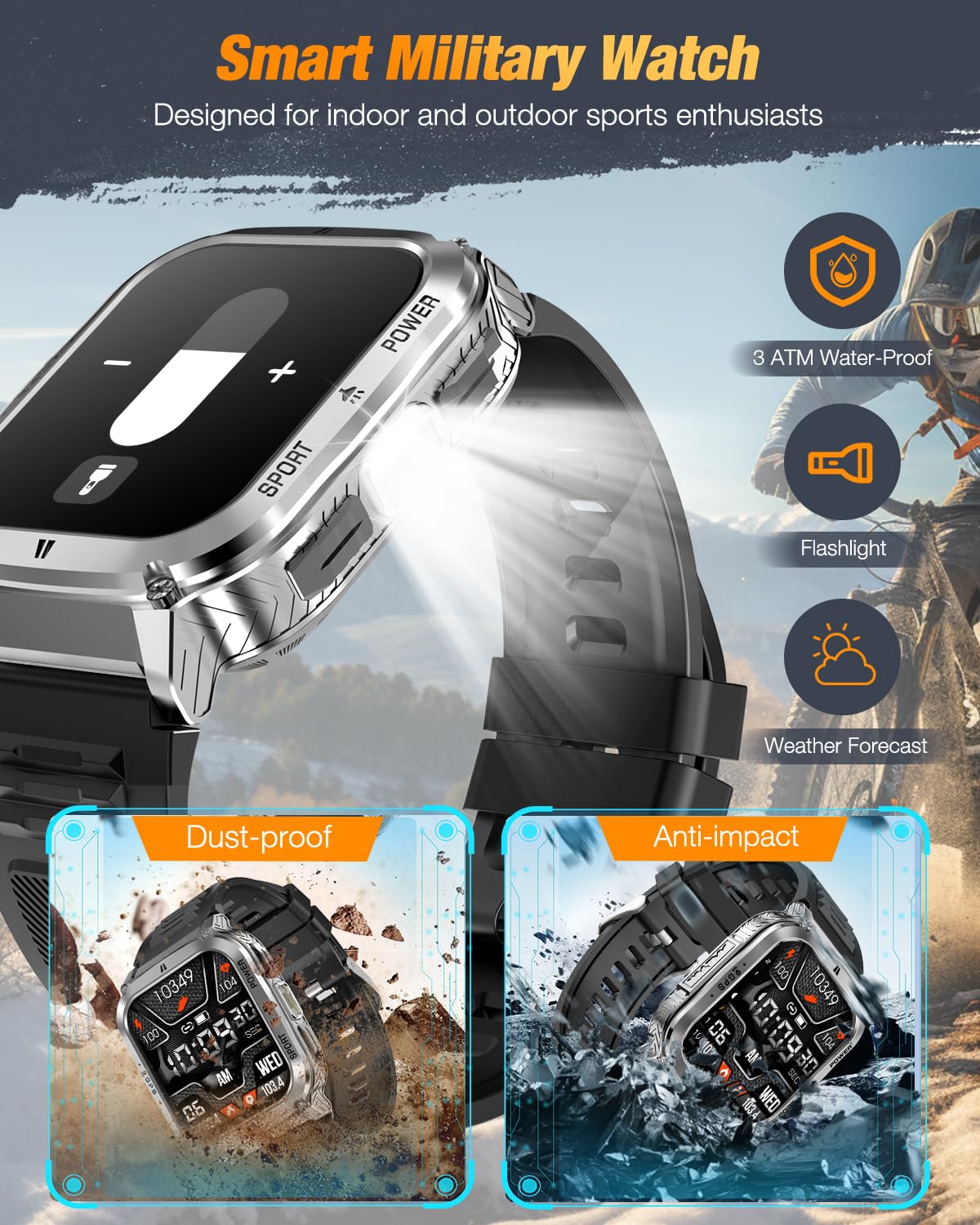 Military Smart Watches For Men - 1.83 Gps Smartwatch With Flashlight, Heart Rate, Sp02, Sleep Monitor, Bluetooth Call, Fitness T