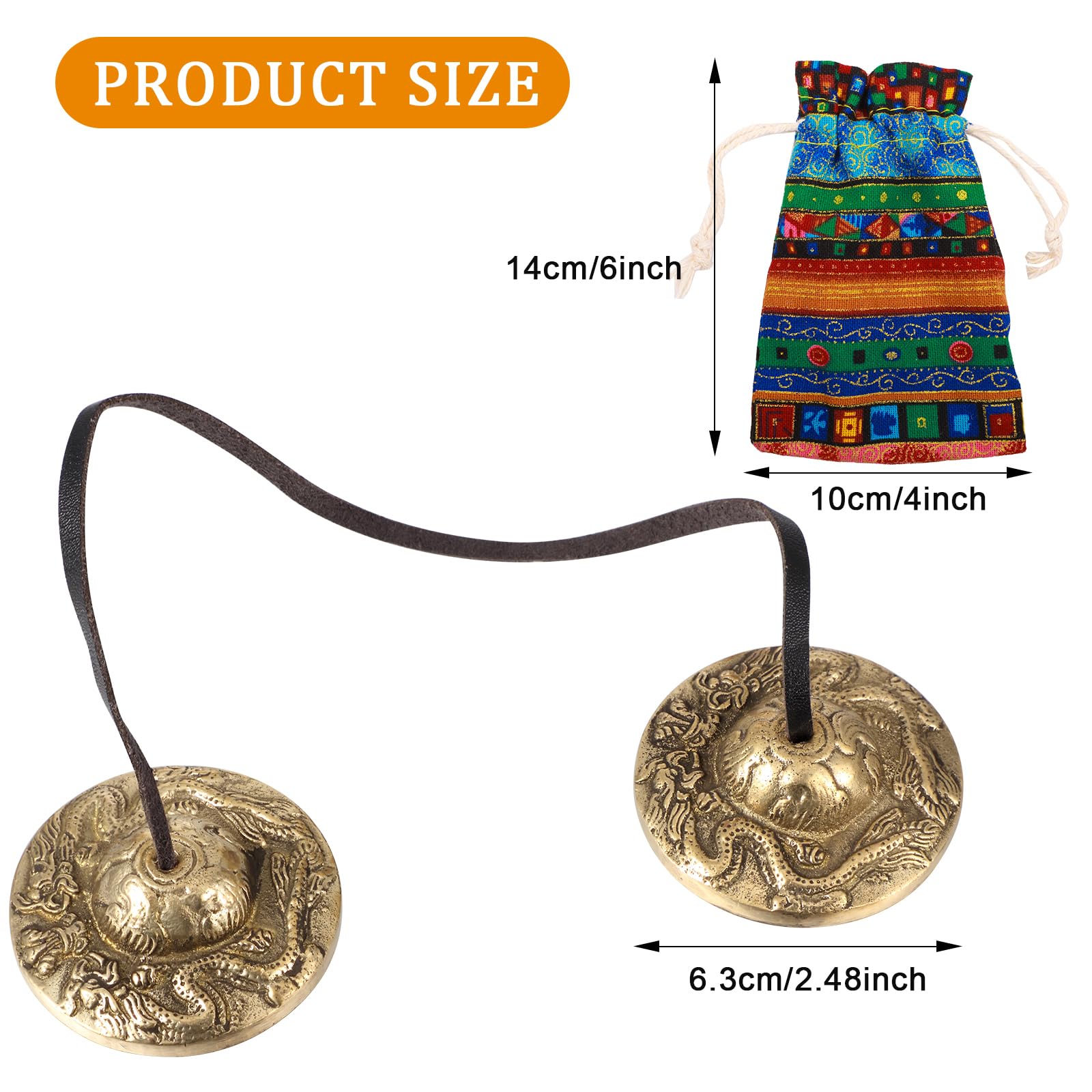 Boao Tibetan Tingsha Cymbals Meditation Chime Bells With Tibetan Drawstring Cloth Bag, 6.3 Cm Meditation Chime Bells, For Percus