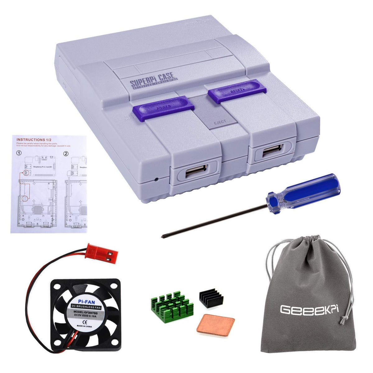 Geeekpi Retroflag Superpi Case Ucase Nespi Case Snes Case With Functional Power Button And Reset Button, With Raspberry Pi Heats