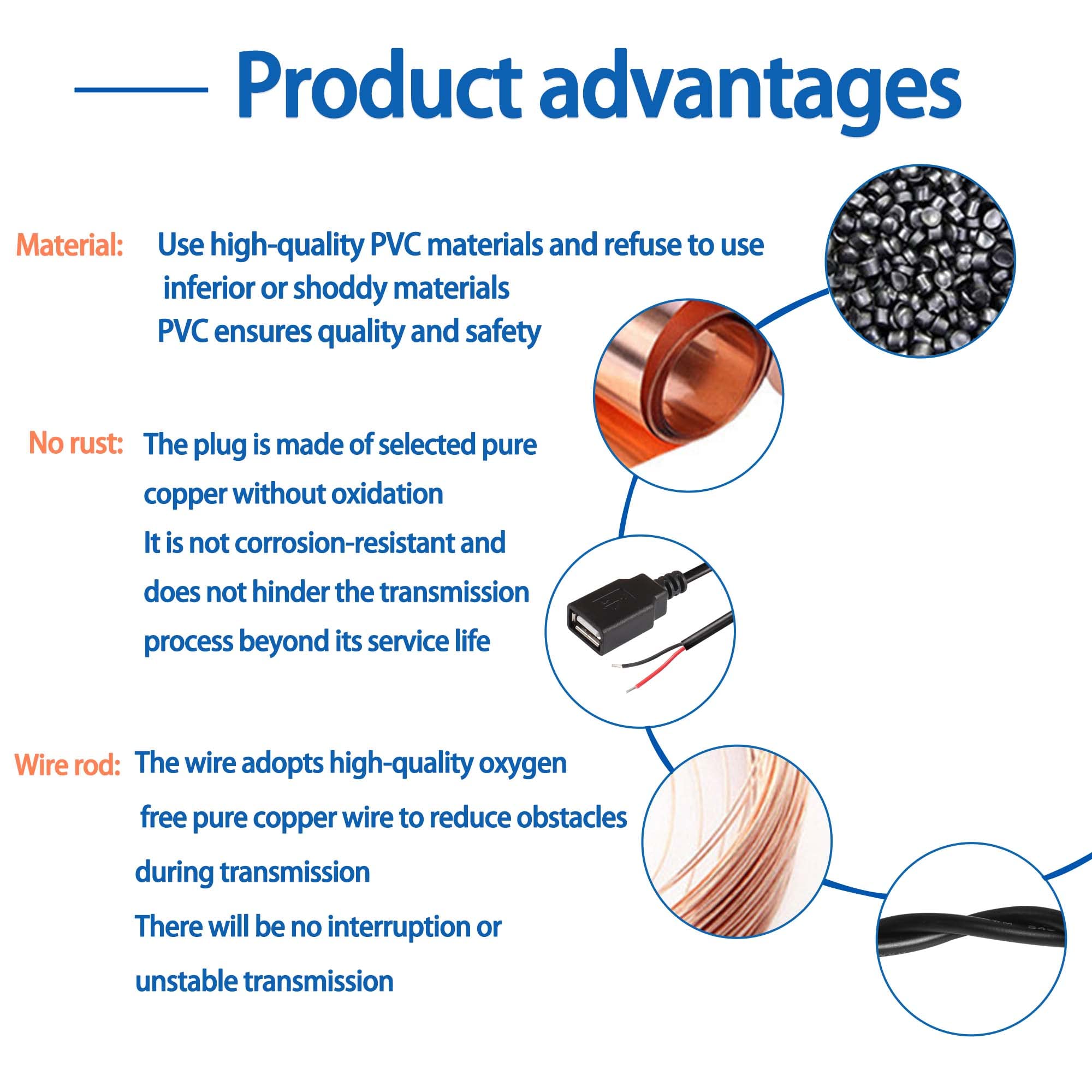 Xmsjsiy Usb 2.0 Female Pigtail Cable Extension Power Cable 22Awg 5V 3A Usb A Socket To 2 Pin Bare Wire Open End Connector For Di