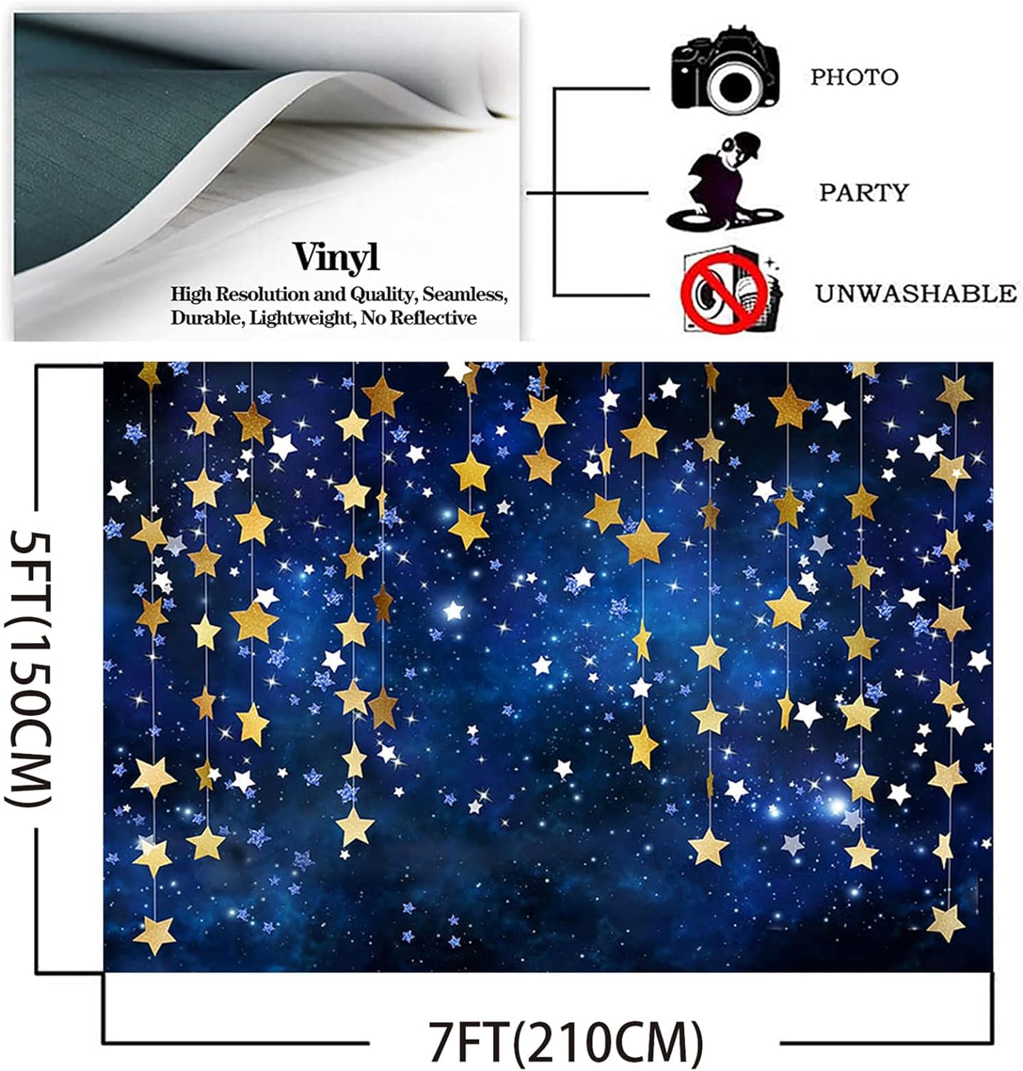 Twinkle Twinkle Littler Star Backdrops Navy Blue Galaxy Starry Sky Gold Glitter Little Star Photography Background Adults Kids B