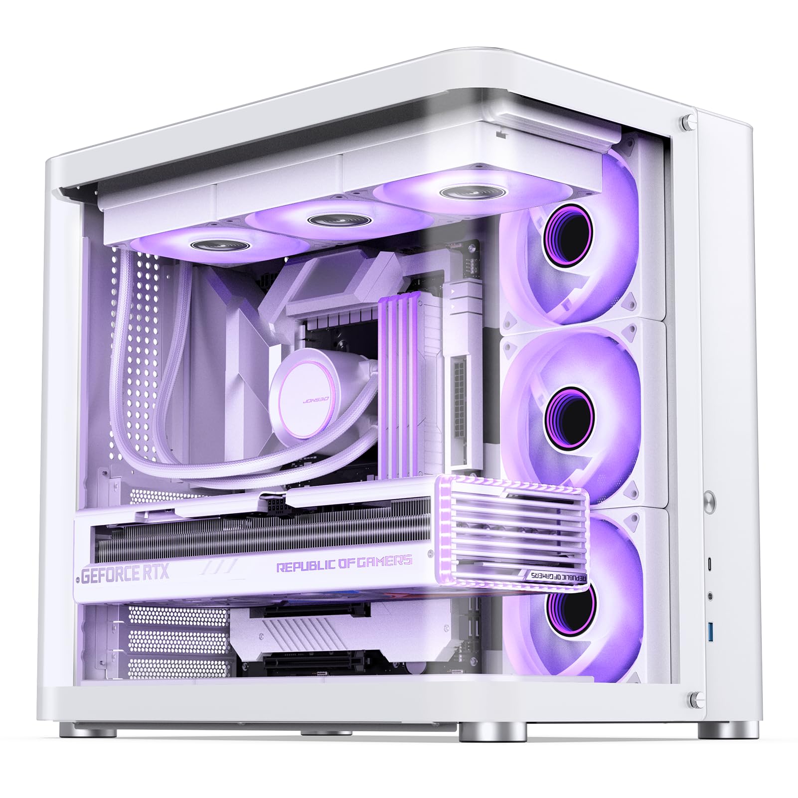 Jonsbo Tk 2 White Atx Mid Tower Pc Case,Hyperboloid Glass Design, Separated Cabinet Structure, Al Alloy Shell Desktop Computer C