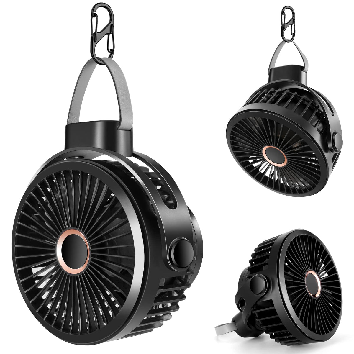 Odoland 10000Mah Camping Rechargeable Fan With Hanging Hook Carabiner, Portable Battery Operated Tent Fan, Quiet Strong Airflow,