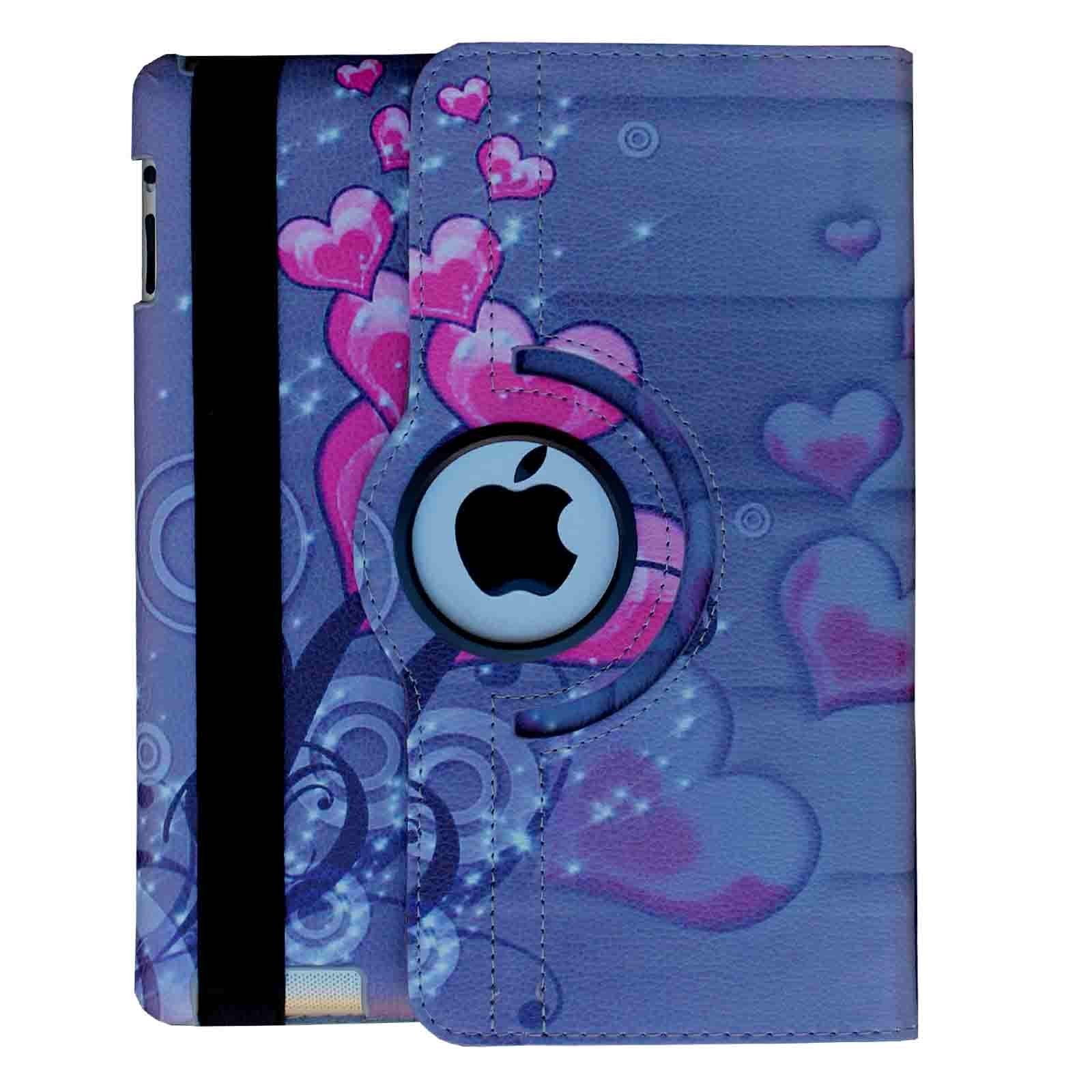 Lingsor Case For Ipad 2 3 4, 360 Degree Rotating Stand Magnetic Smart Leather Cover Auto Sleep Wake With Film And Stylus, Pink H