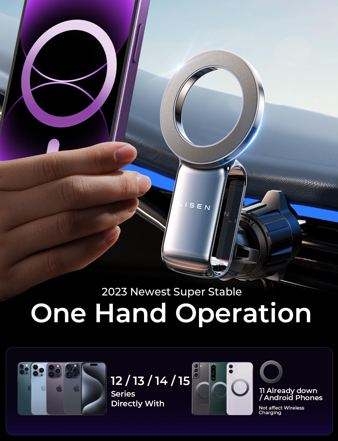 Lisen Fits Magsafe Car Mount - Magnetic Phone Holder For Car,Car Accessories For Men Women For Iphone 16 15 14 13 12 Pro Max Plu