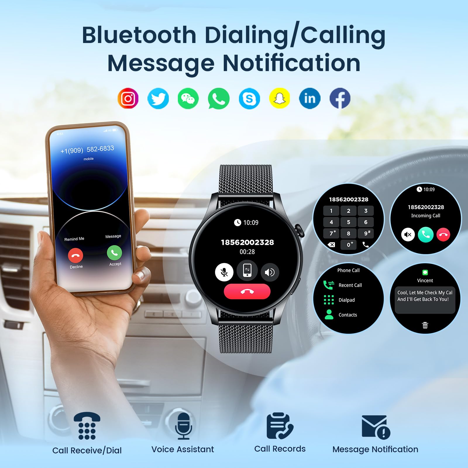 Smartwatch For Men Fitness Watch: 1.43'' Amoled Touchscreen Smart Watch Answer/Make Call With Heart Rate Blood Pressure Sleep Mo