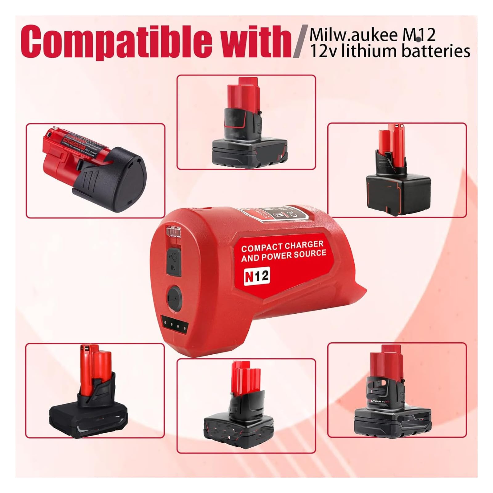 M 12 Battery Charger With Type C Port & Dc 12V Outlet