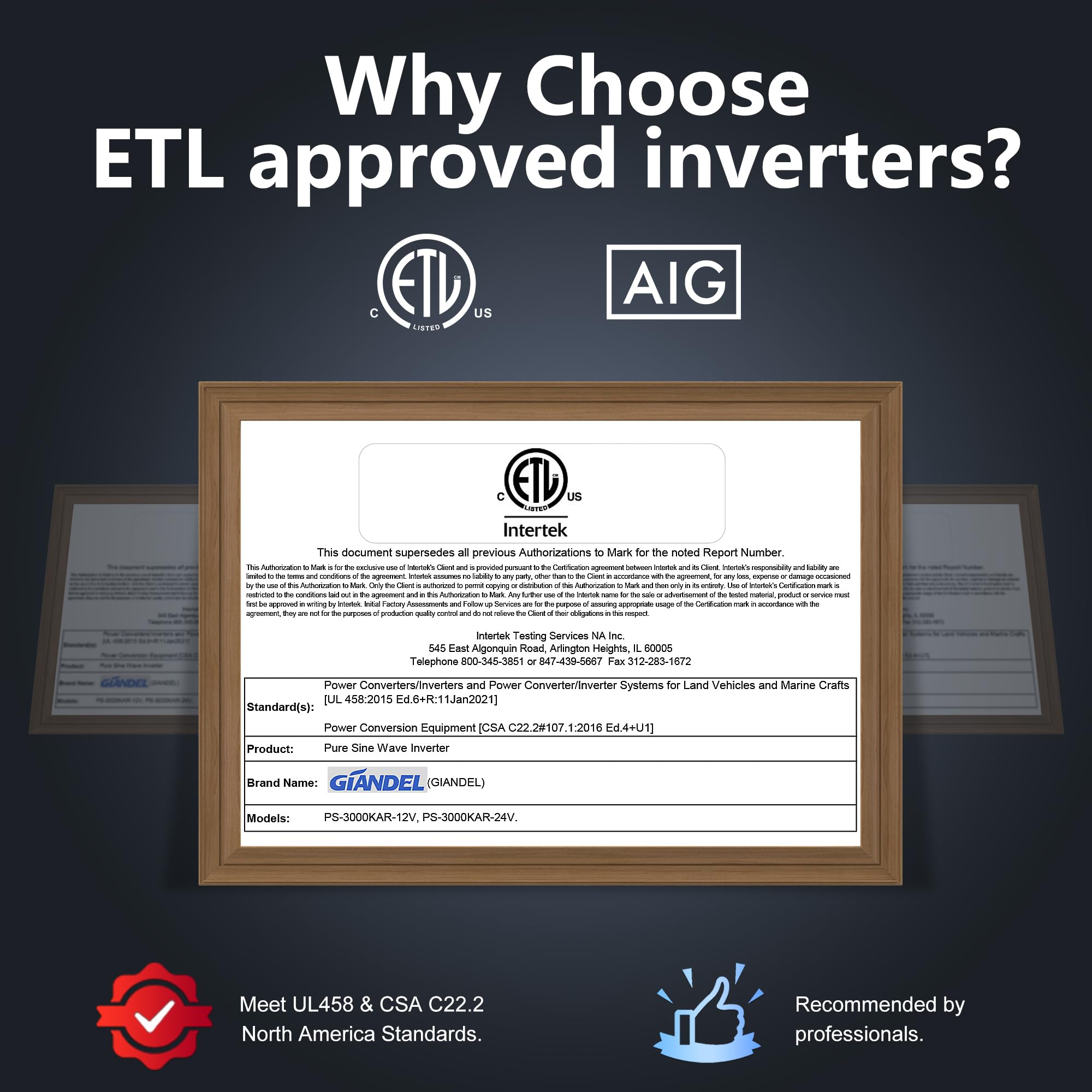 3000Watt Pure Sine Wave Inverter 3000W 12V Dc To 110V 120V Ac Etl Listed Ul458 Std Lithium Battery Compatible With Terminal Bloc