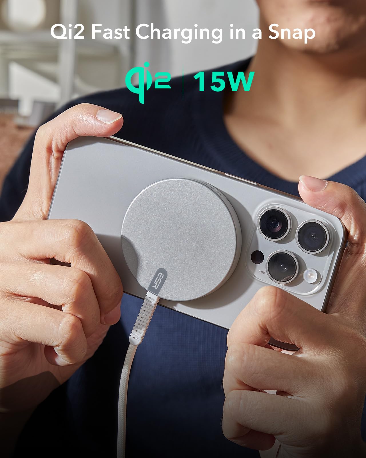 Esr 2 Pack Halolock Qi2 Wireless Charger, 15W Magsafe Charger, Wireless Charging Pad For Iphone 15/14/13/12 Series, Airpods 4/3/