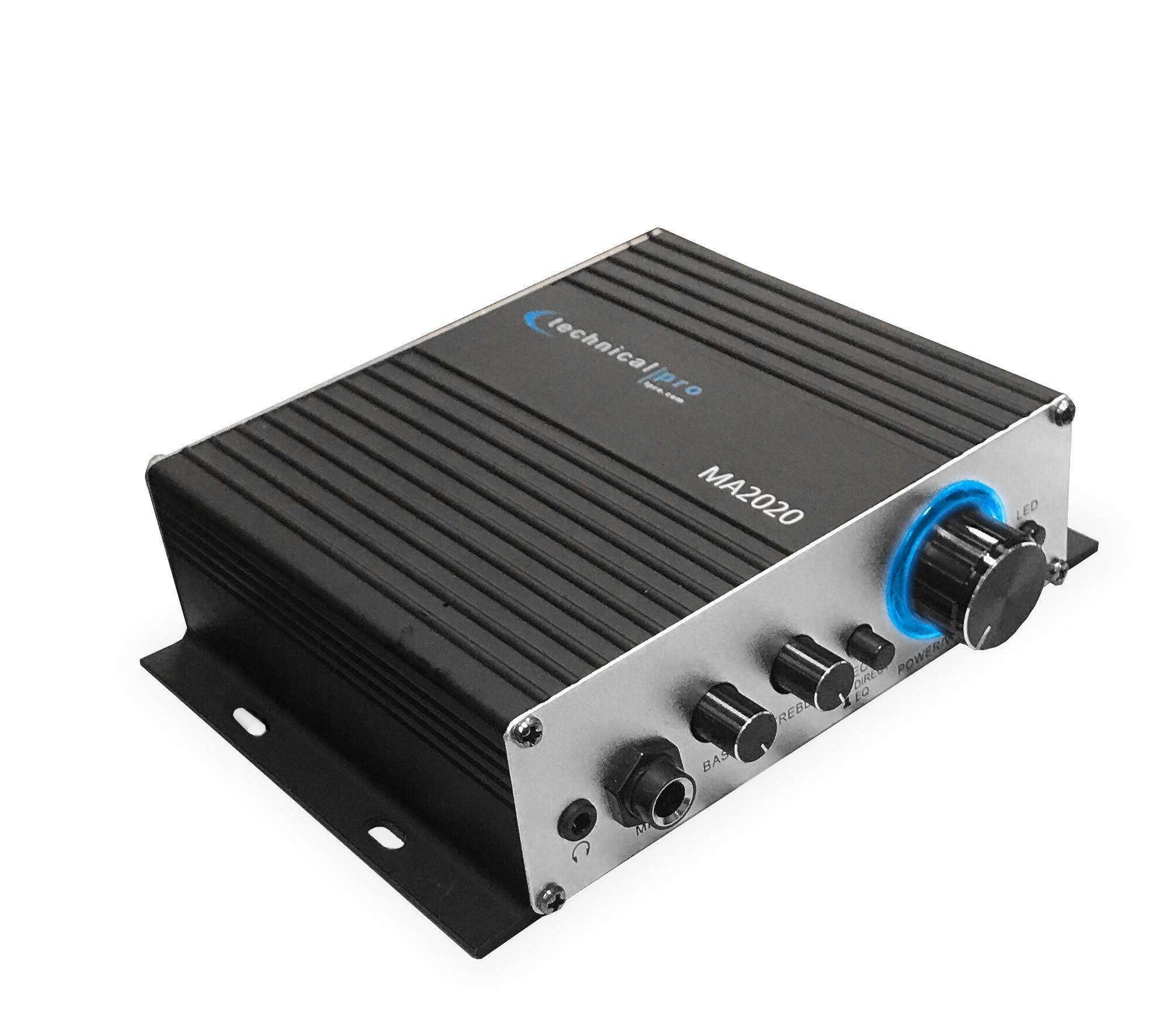 Technical Pro Class T Stereo Mini Amplifier With Power Supply, Headphone Output & Microphone Input, Silver (Ma2020)