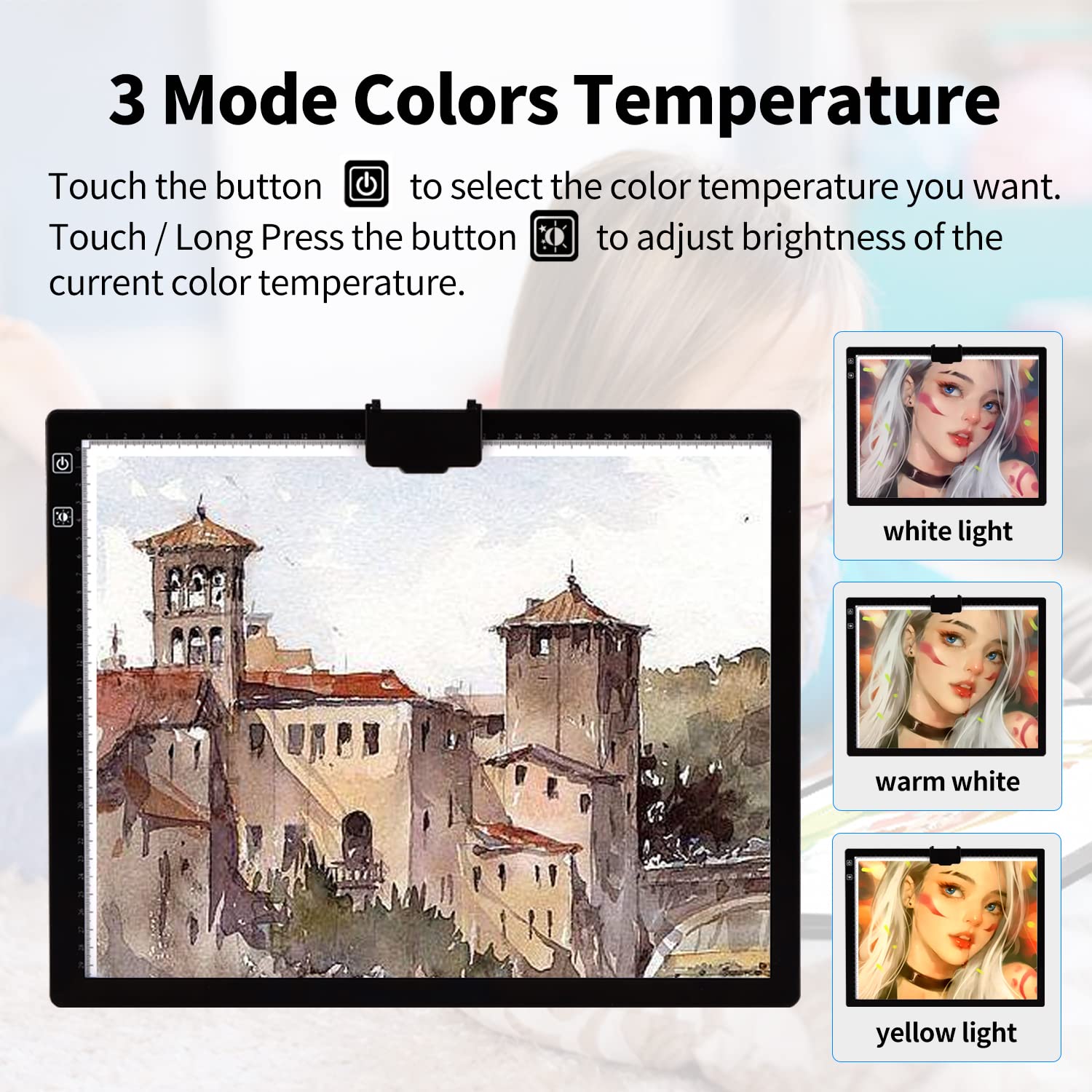 A3 Light Pad, Elice Tracing Light Box 3 Colors Mode Stepless Dimmable And 6 Levels Of Brightness Light Copy Pad, Wireless Rechar