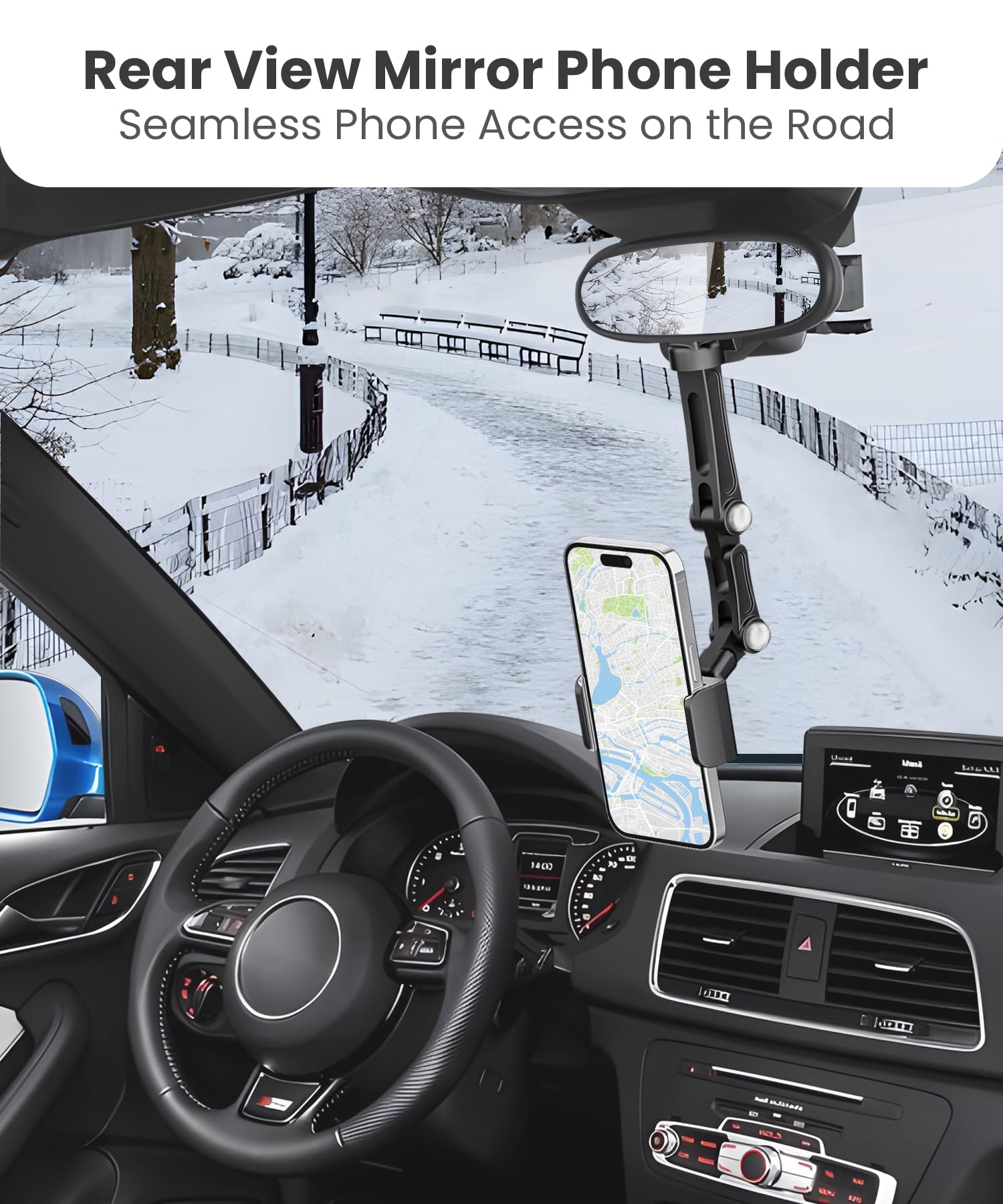 Karmus Mirror Phone Holder, Portable Electronic Device Mount. Compatible With All Cell Phones, Rotatable & Retractable. Ideal Fo