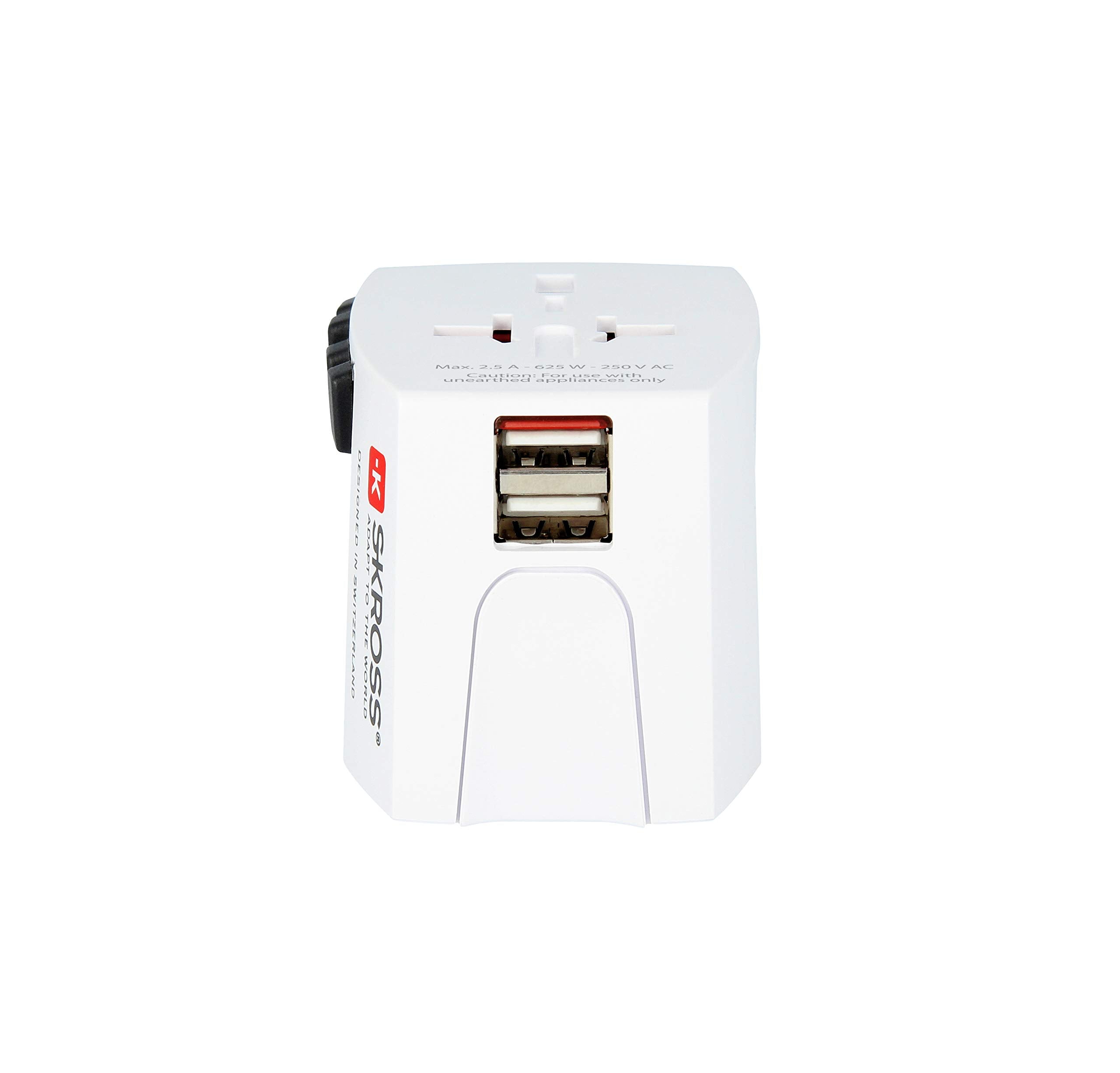 Skross White 1.302930 World Adapter Muv Usb (Type E,Type F) For Ac Adapters, Charges Smartphone And Tablet Simultaneously