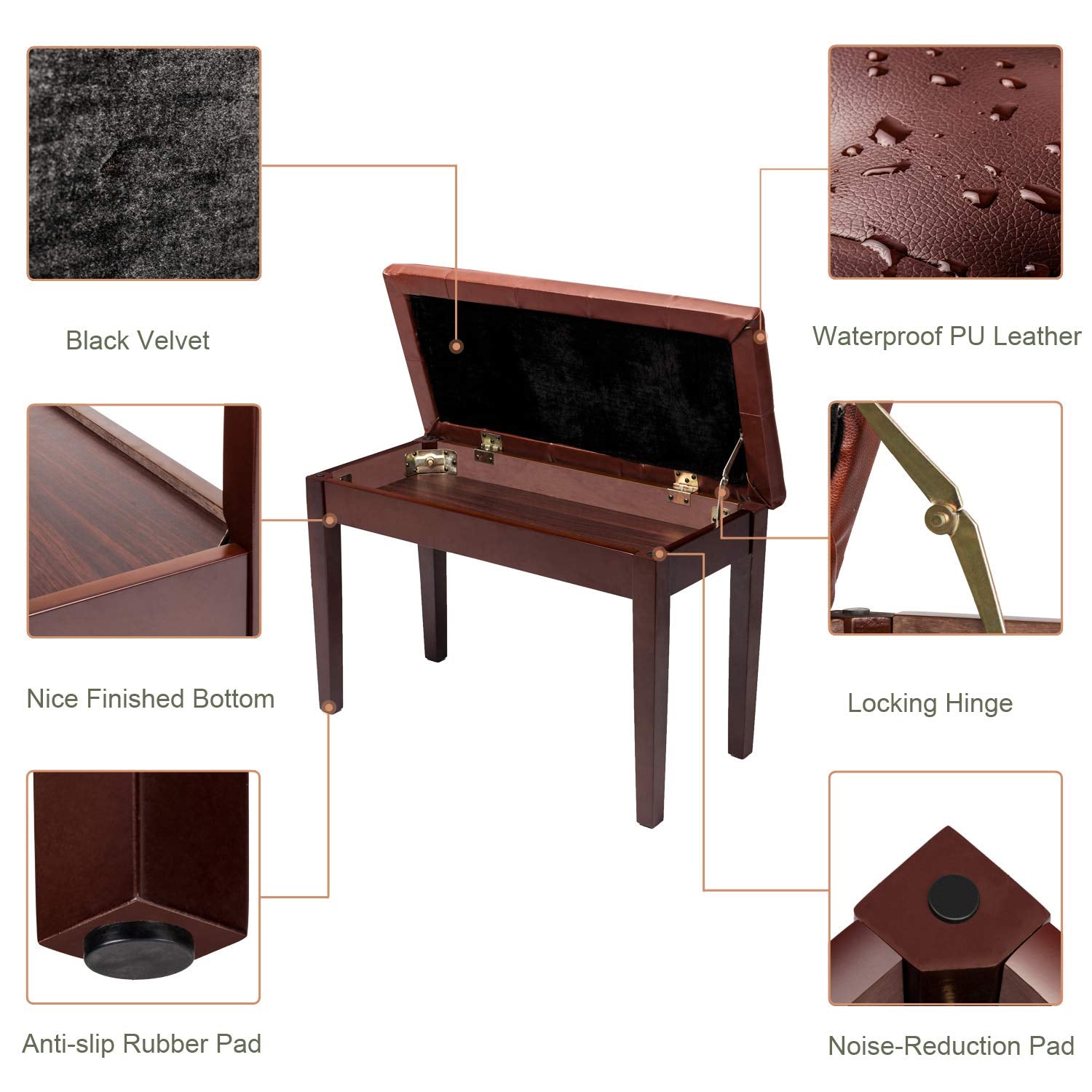 Bonnlo Duet Piano Bench With Music Storage And Padded Cushion Artist Seat