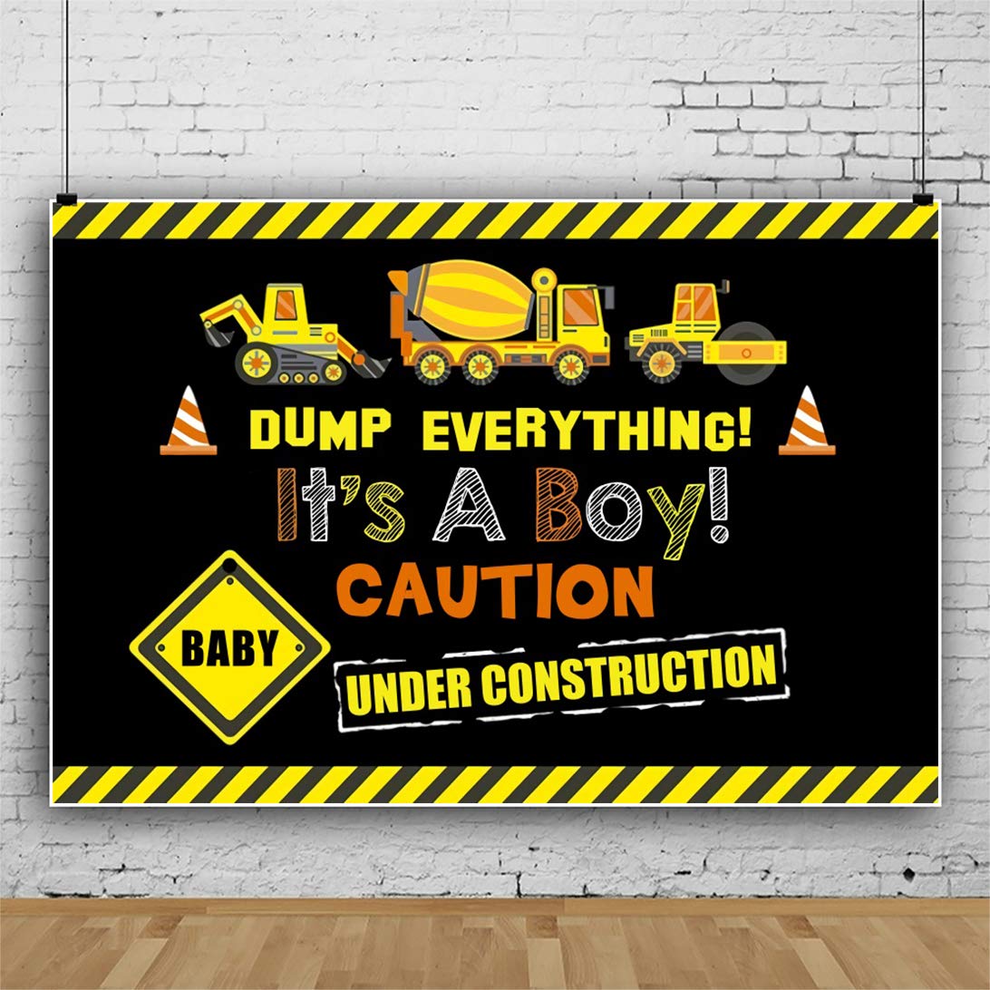 Dorcev 6X4Ft Construction Site Theme Photography Backdrop Yellow Black Warning Line Dump Truck Boy Baby Shower Party Background