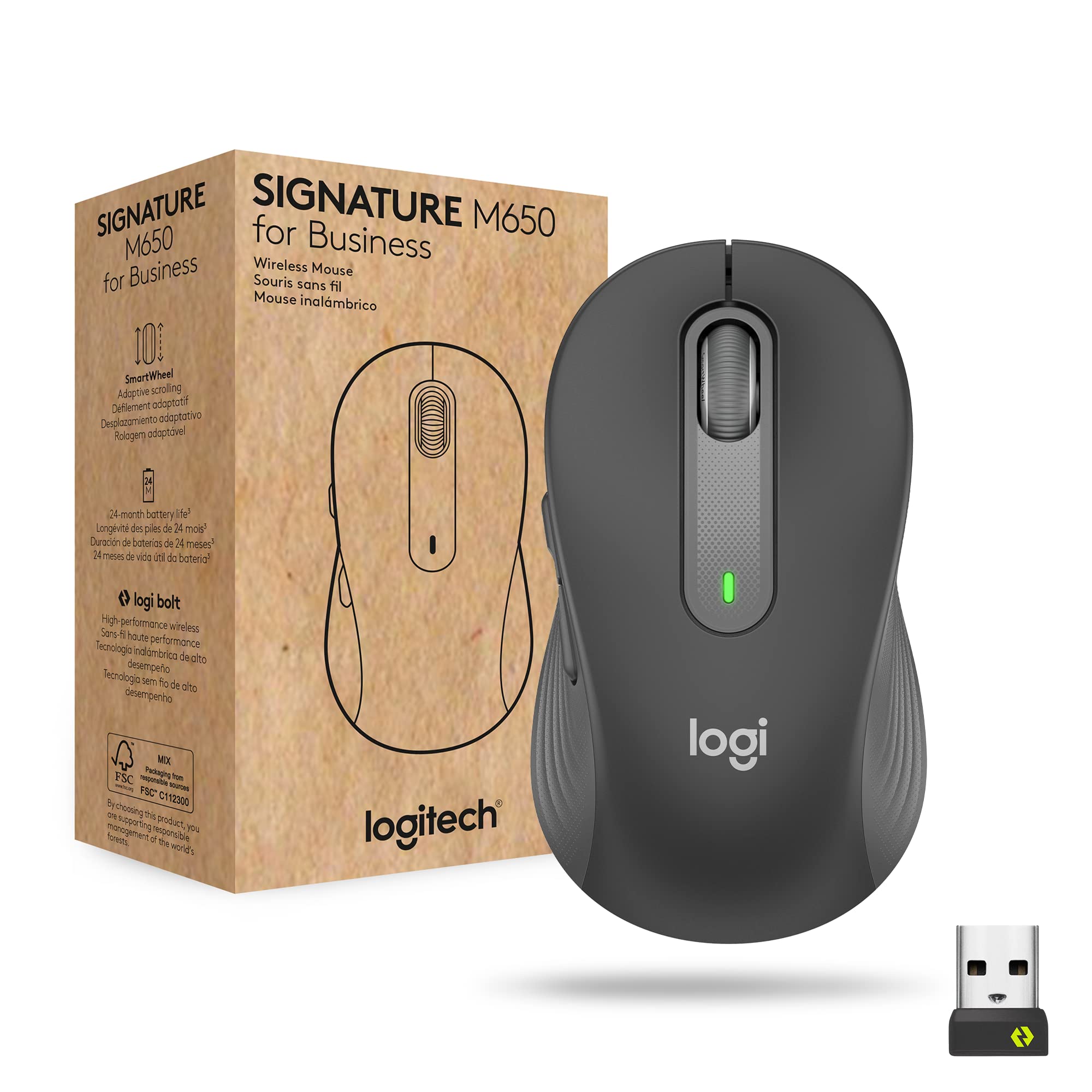 Logitech Signature M650 For Business Wireless Mouse, For Small To Medium Sized Hands, Logi Bolt, Bluetooth, Smartwheel   Graphit