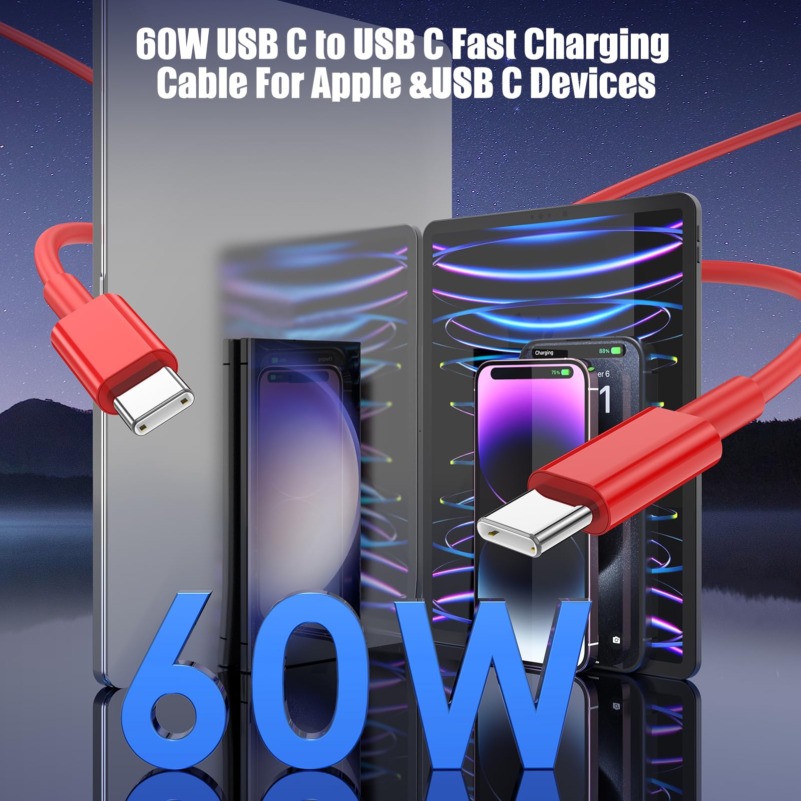 Lofpye 3 Pack Red [3.3Ft+6.6Ft+10Ft] 60W Usb C To Usb C Cable, Type C To Type C Cable,Fast Charging Cable For Iphone 15/15Plus/1