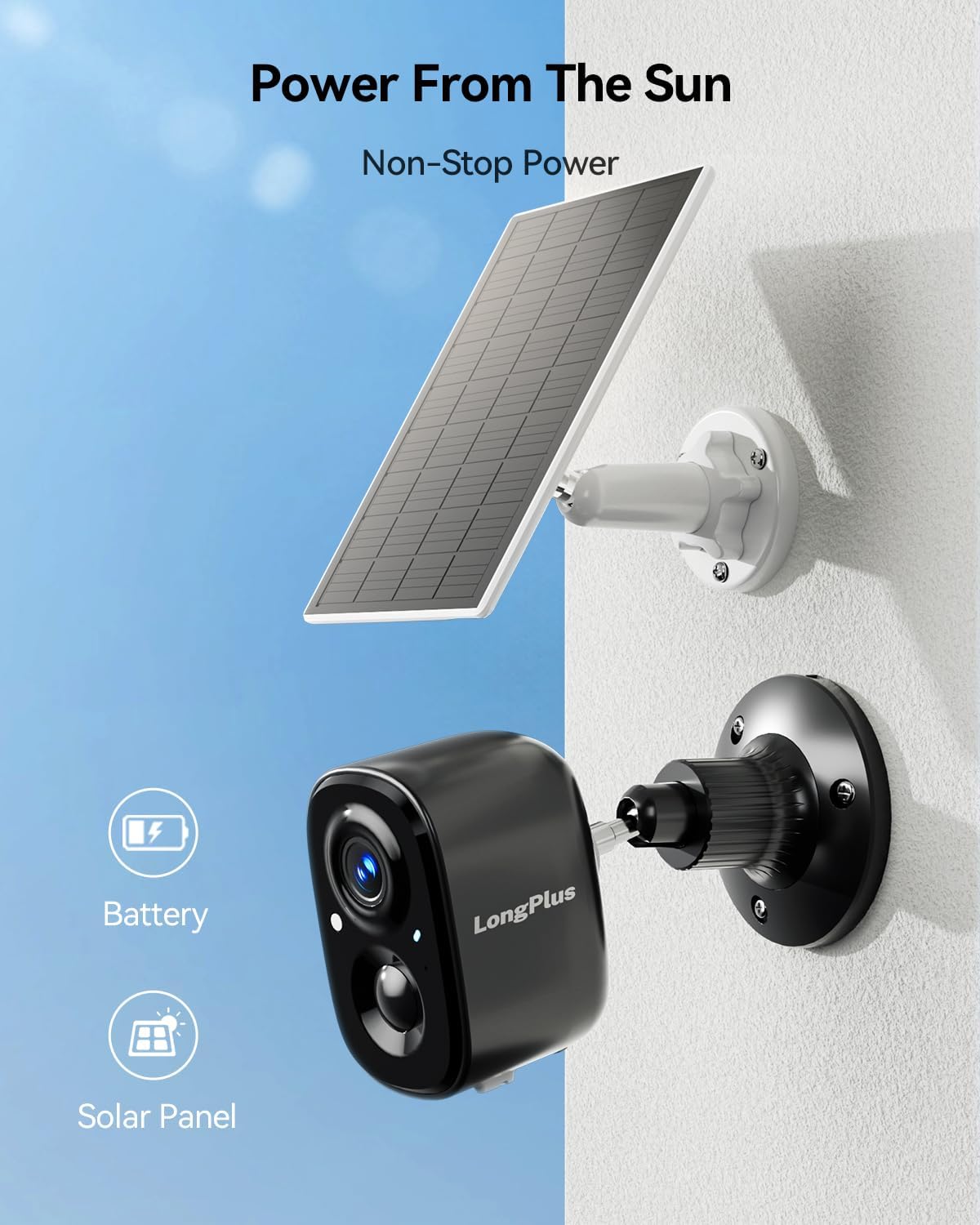 Longplus Solar Camera, Solar Powered Outdoor Camera Wireless Wifi, No Monthly Fee, Ai Detection, Wifi Home Surveillance Camera O