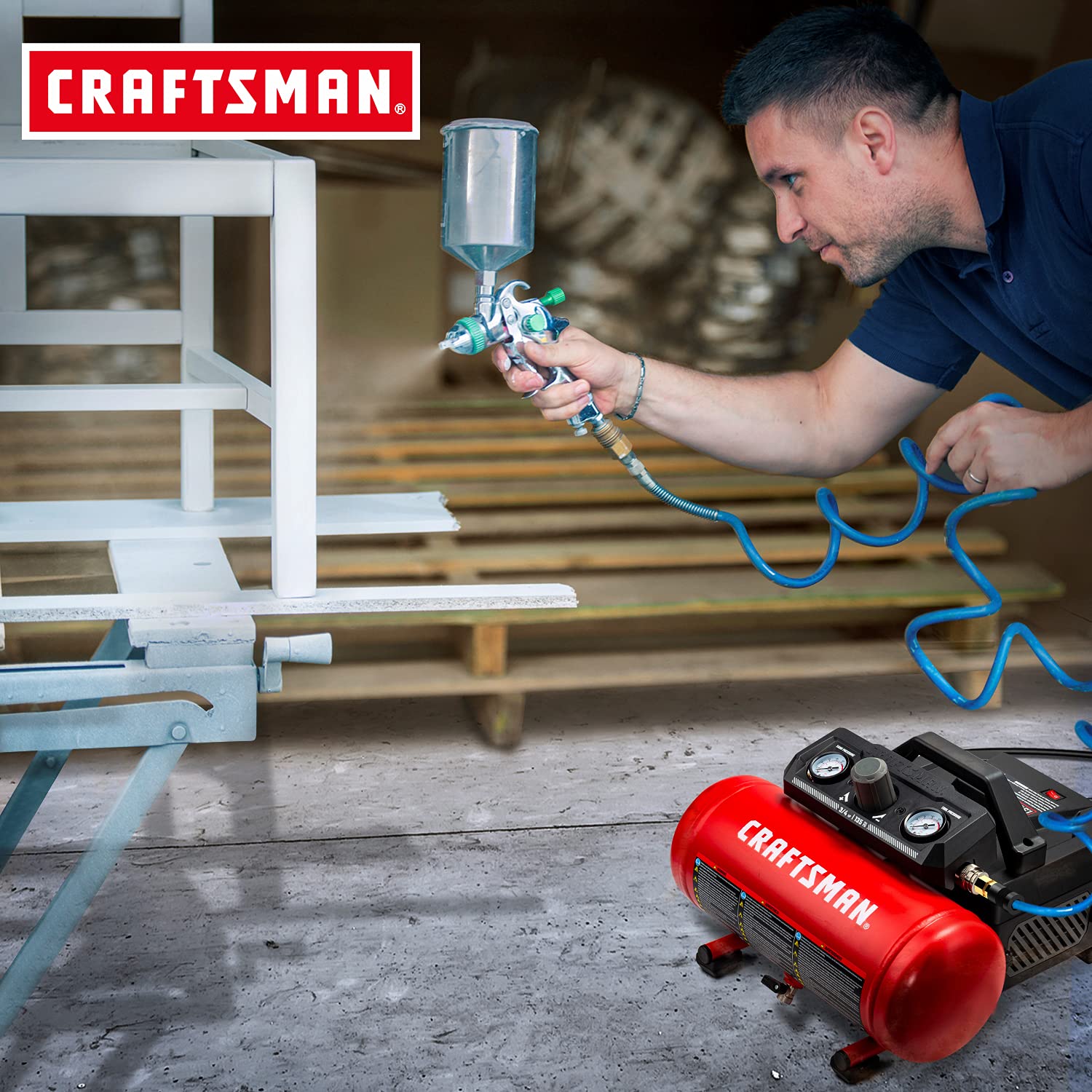 Craftsman Air Compressor, 1.5 Gallon 3/4 Hp Max 135 Psi Pressure, 1.5 Cfm@90Psi And 2.2 Cfm@40Psi, Stainless Steel Portable Oil