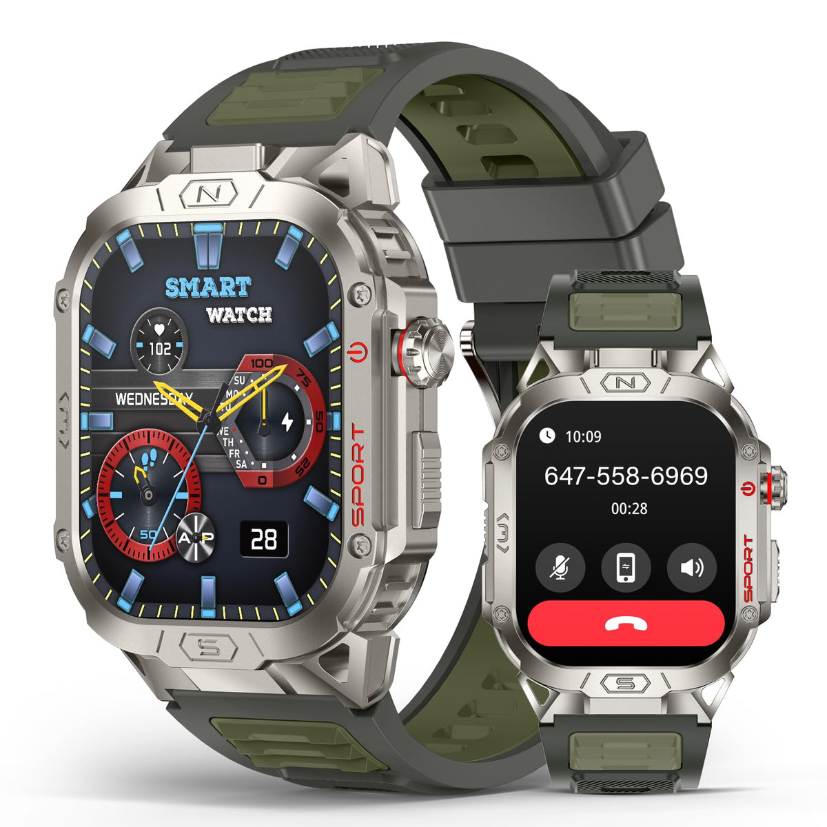 Souyie Smart Watch For Men With Led Flashlight, 2.02'' Hd Display Rugged Outdoor Sport Smartwatch With Compass/Altimeter/Baromet