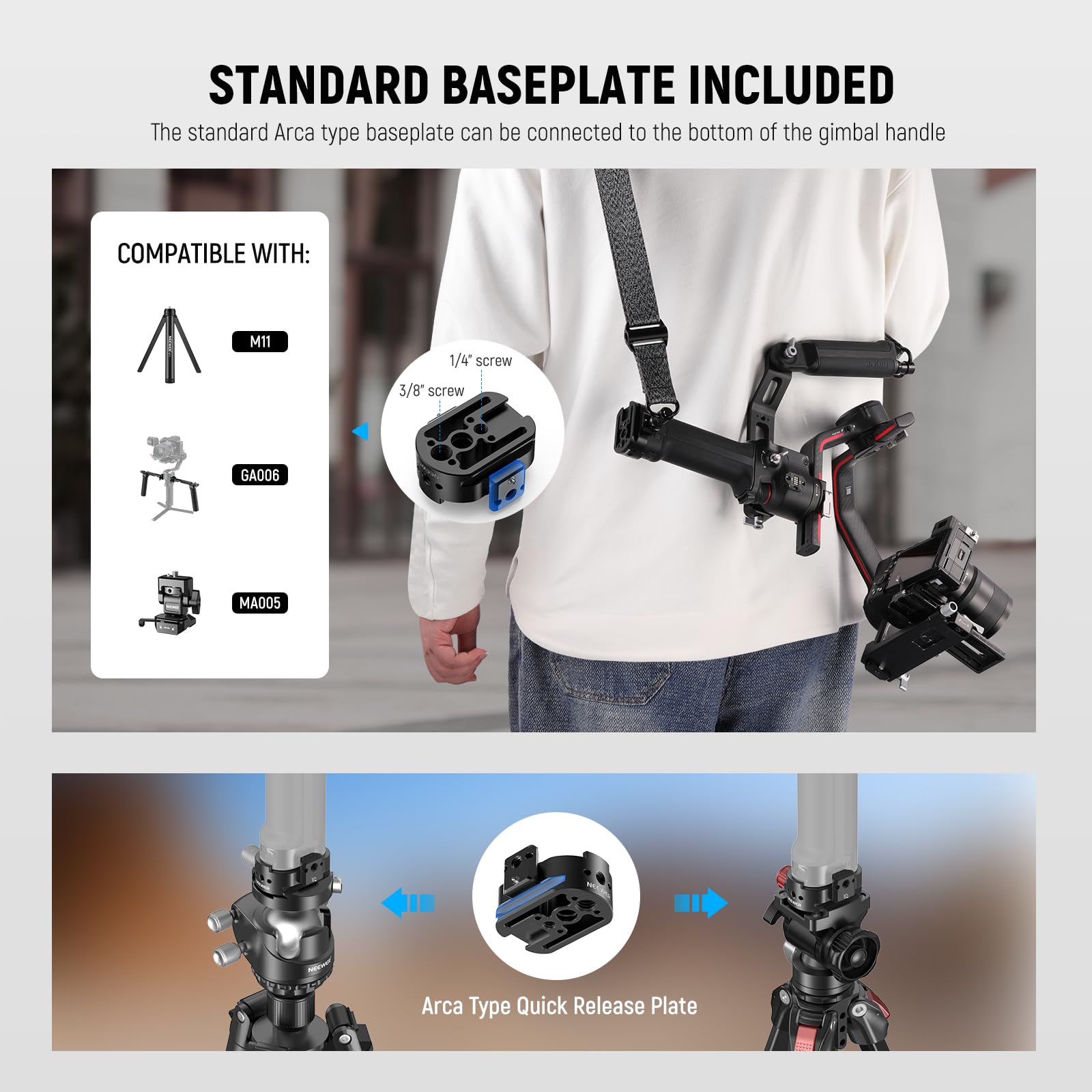 Neewer Rs4 Rs3 Gimbal Shoulder Strap, Weight Reducing Padded Adjustable Strap With Baseplate Quick Release Qd Buckle Compatible