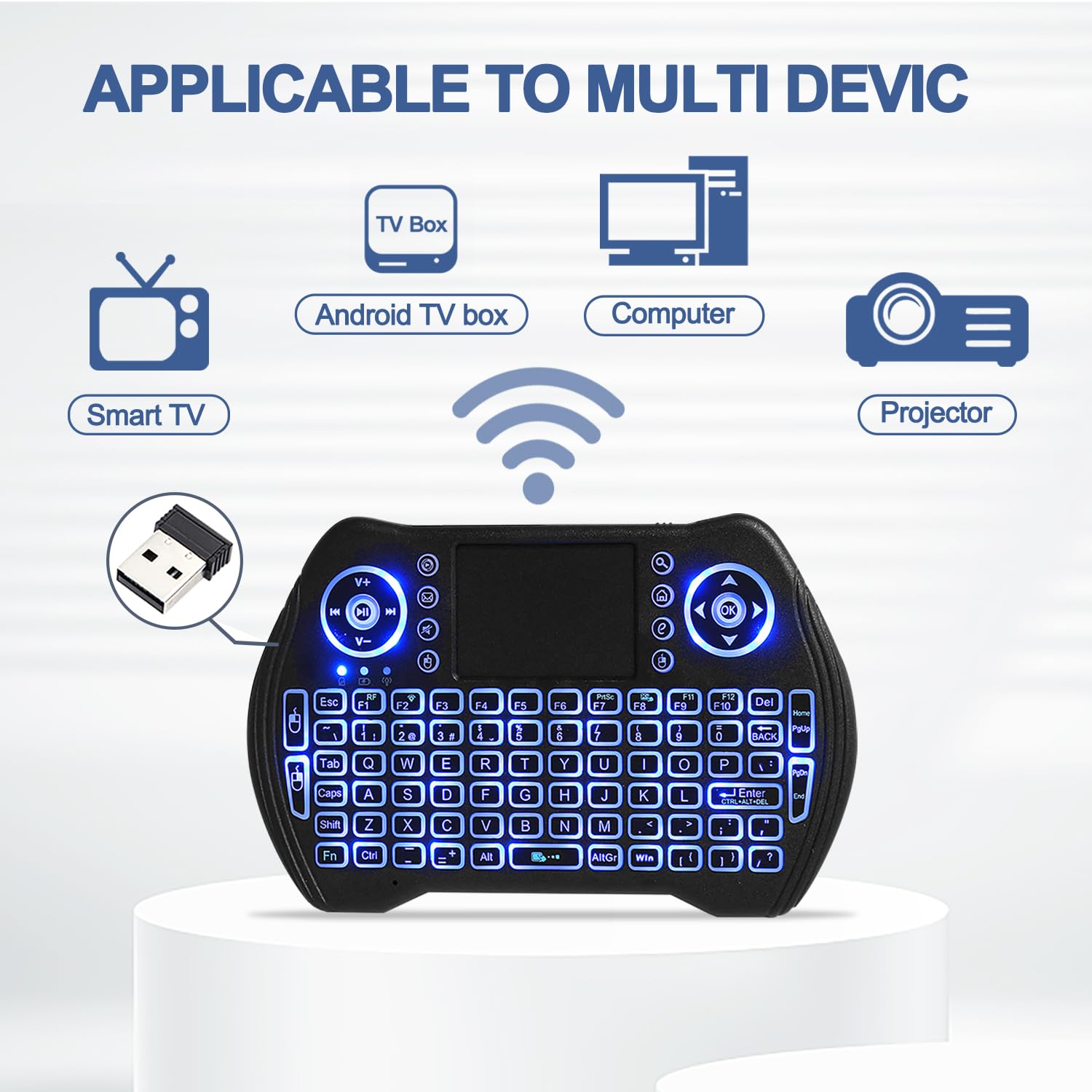 Easytone Backlit Mini Wireless Keyboard With Touchpad Mouse Combo Remote Control With Rechargeable Li Ion Battery And Multimedia