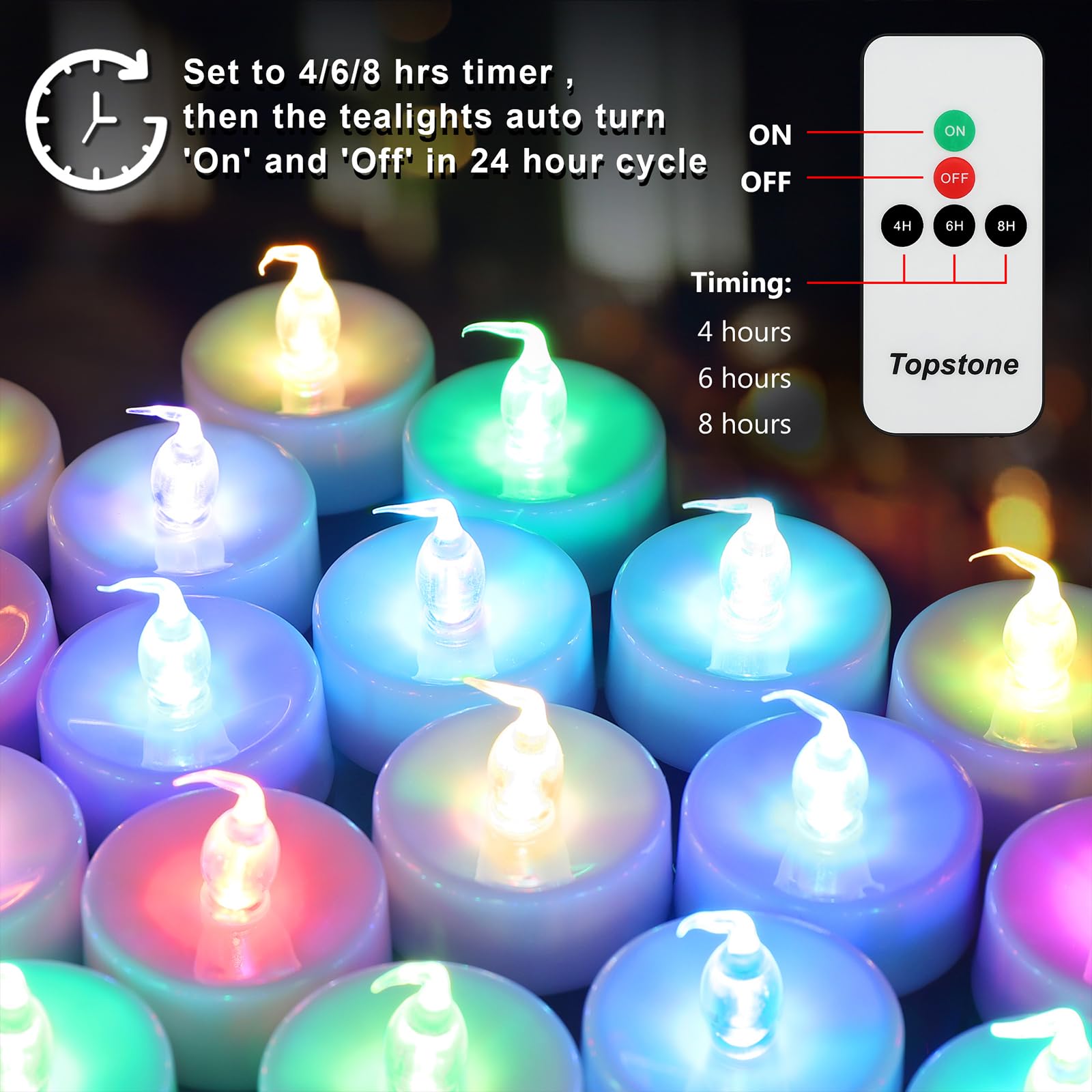 Topstone Color Changing Led Tealight Candles With Remote Control And Timer,Battery Operated Flameless Candle, Votive Candles,Ele
