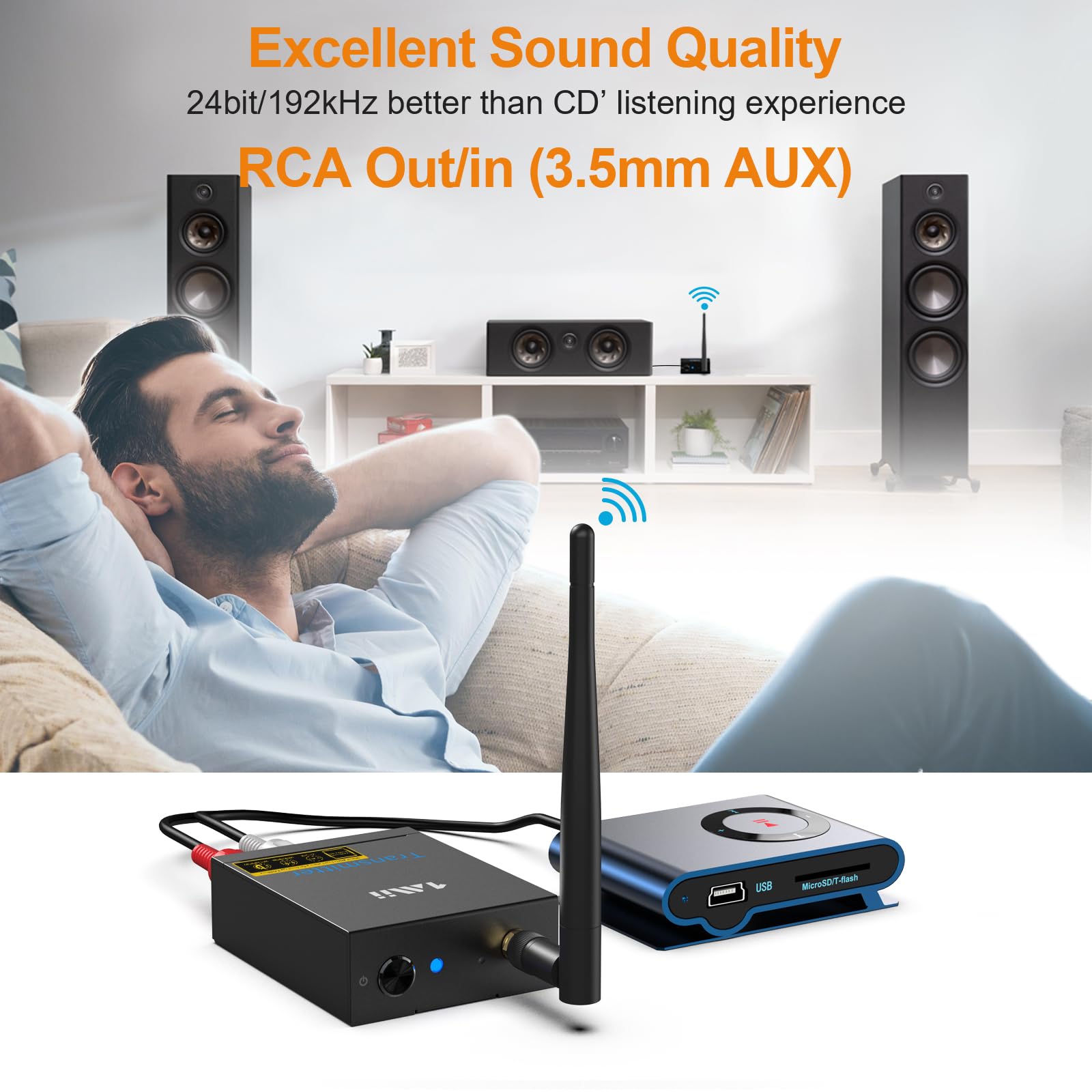 1Mii 2.4Ghz Wireless Audio Transmitter Receiver For Tv, 320Ft Long Range 20Ms Low Delay 192Khz/24Bit Hifi Audio, Wireless Adapte