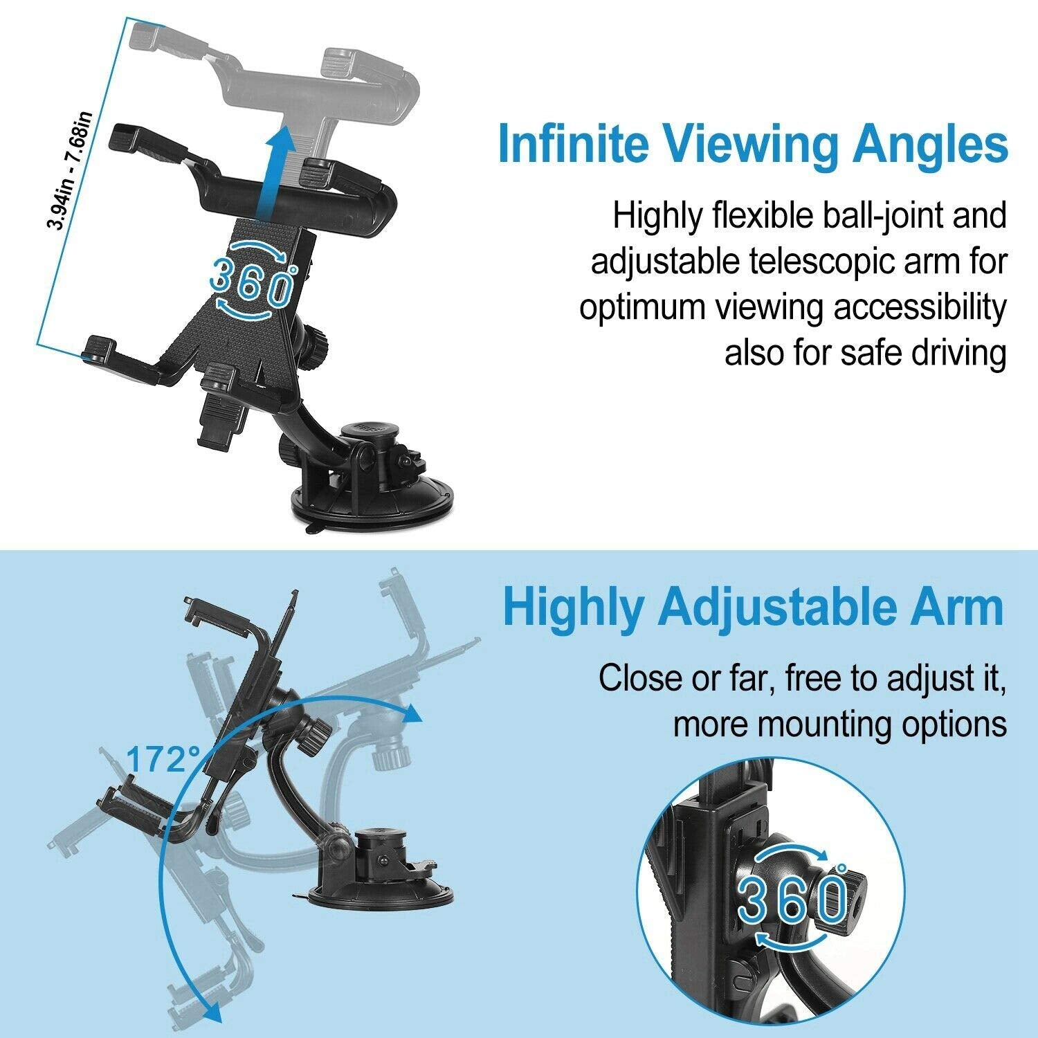 Ramtech Car Truck Gps & Tablet Windshield Mount, Suction Cup Holder With Adjustable Bracket And 90Mm Dashboard Mount Disc, Compa