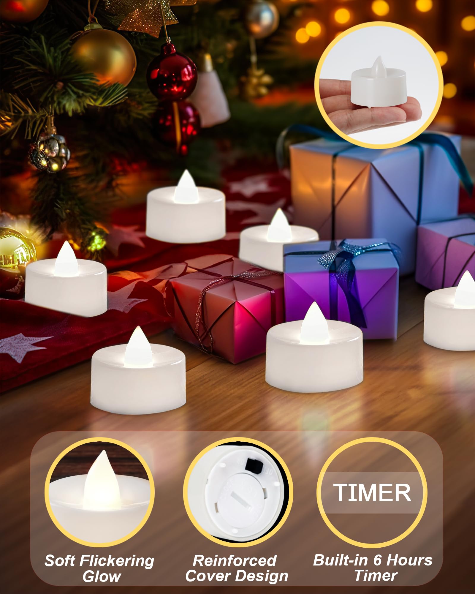 Beichi 12 Pack Timer Tea Lights Candles Battery Operated, Led Tea Light With Timer, Built In 6 Hours Flameless Votive Candles, F