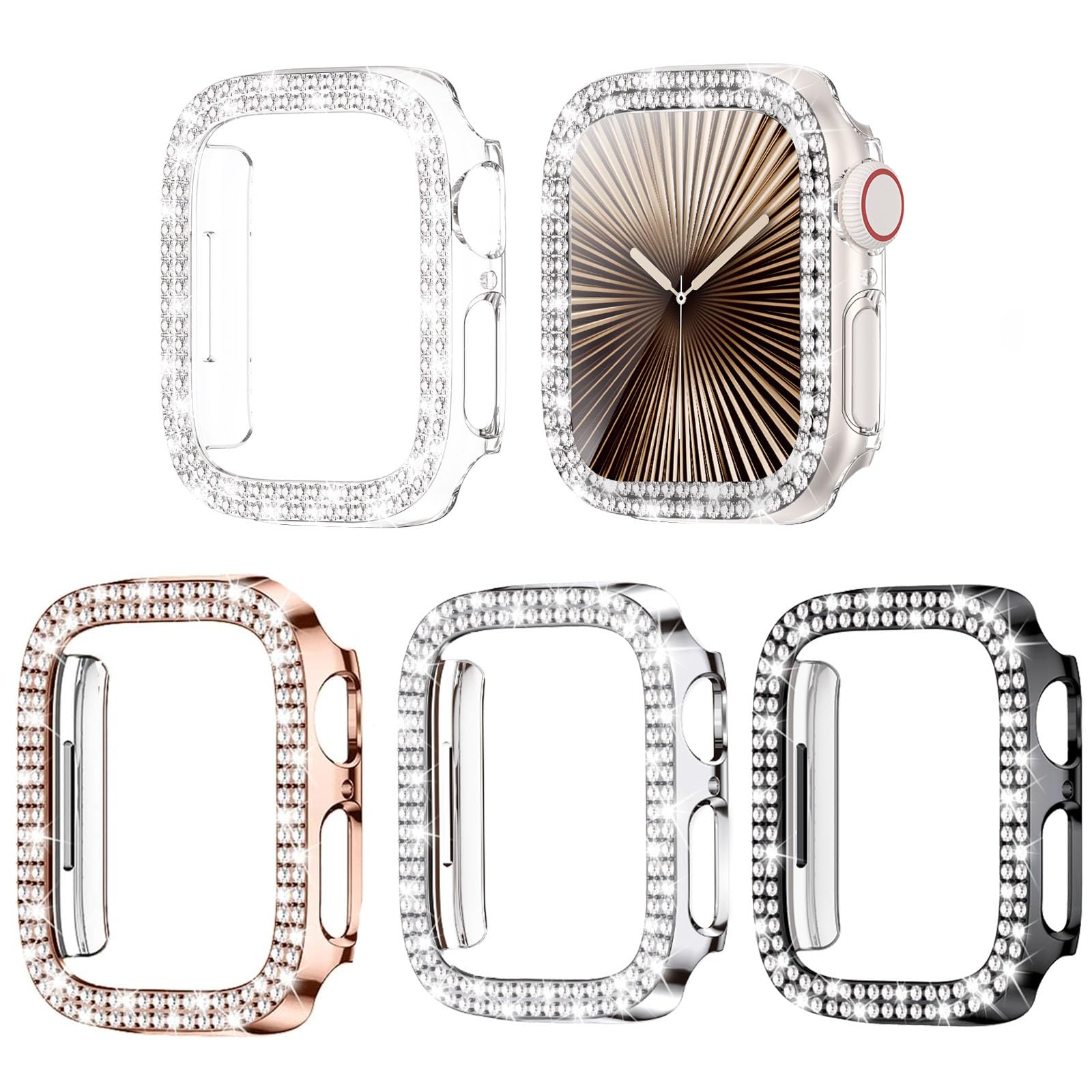 Goton 4 Pack Bling Bumper For Apple Watch Series 10 42Mm Case, Women Glitter Diamond Rhinestone Protector Cover For Iwatch Acces