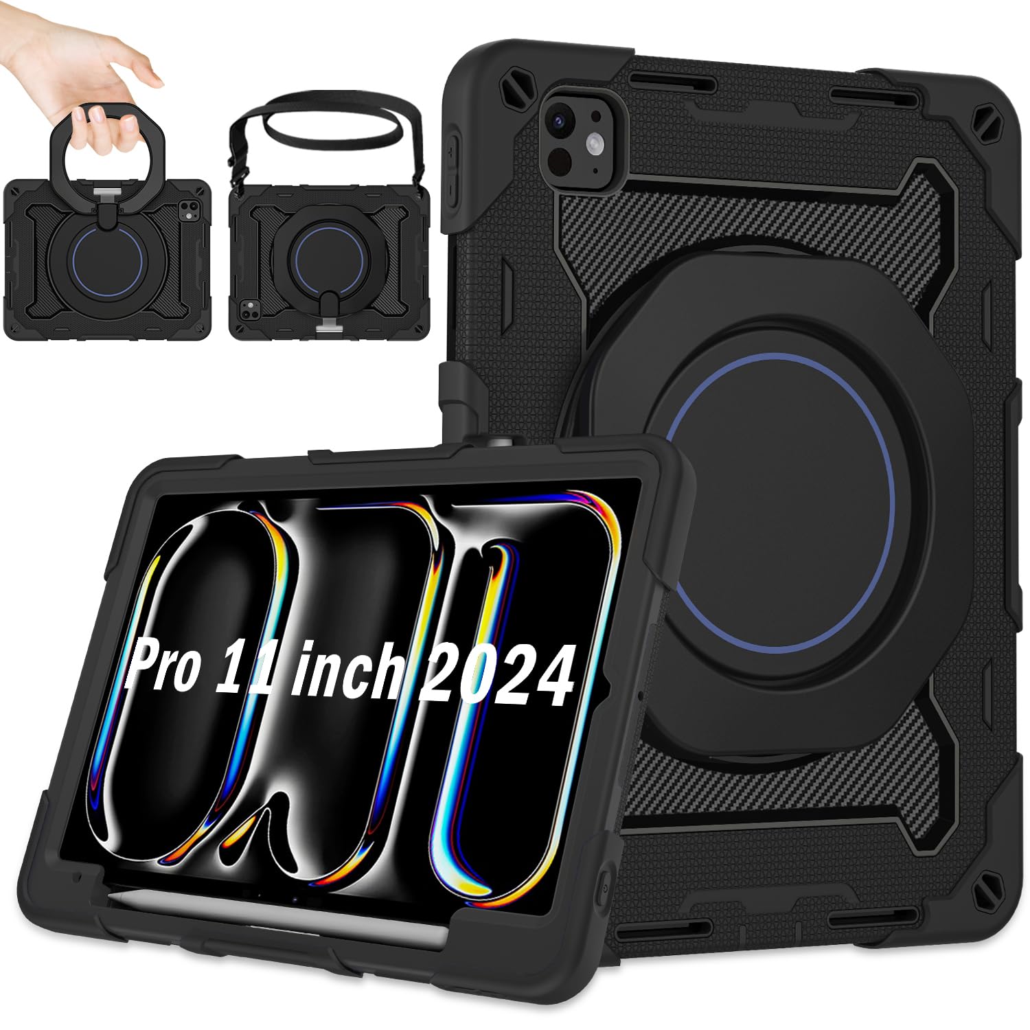 Roiskin For 2024 Ipad Pro 11 Inch Case M4 5Th Generation (Model A2836, A2837, A3006) With Hd Screen Protector & Shoulder Strap &