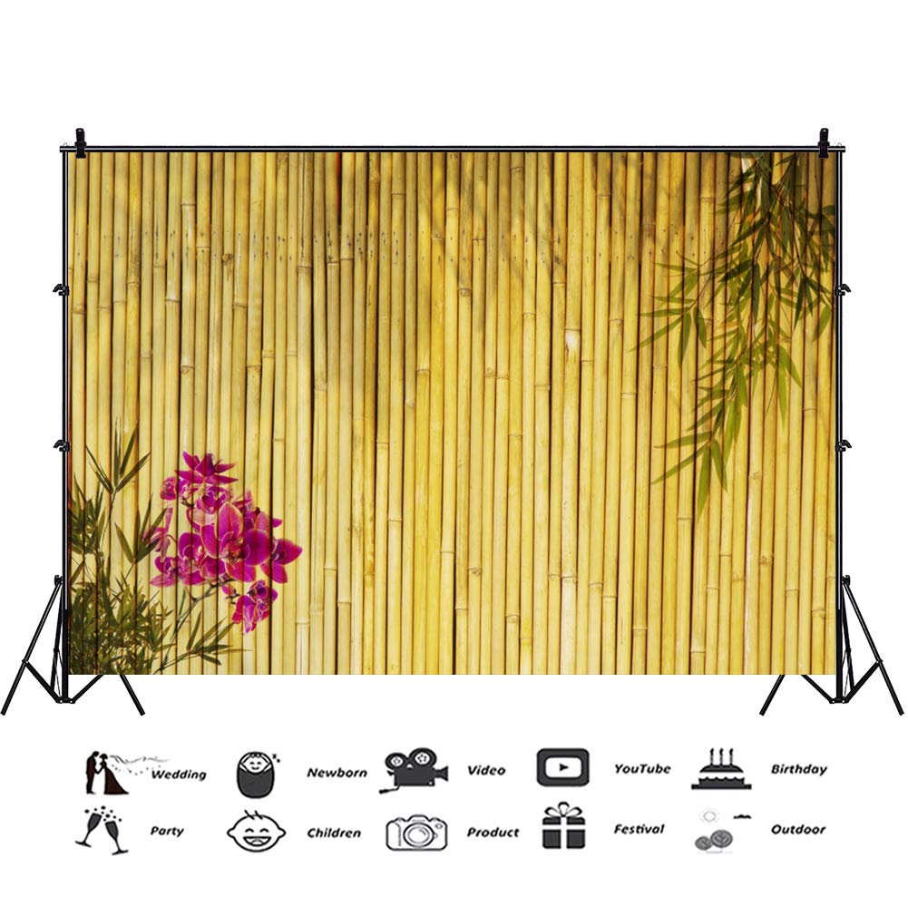 Csfoto 10X8Ft Chinese Style Bamboo Backdrop Bamboo Party Background Chinese Theme Party Decorations Blooming Flowers Birthday Pa