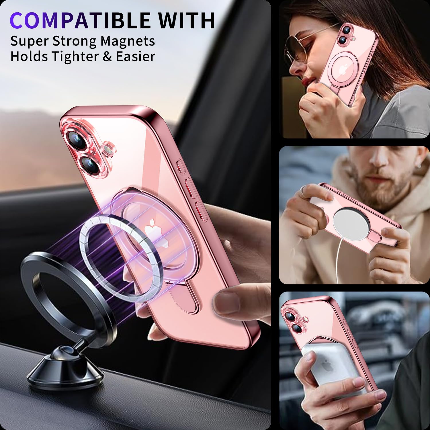 Magnetic For Iphone 16 Case With Invisible Stand[Compatible With Magsafe][Full Camera Lens Protector][Military Drop Protection]